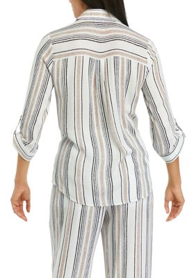 Junior's Striped Button Down Top