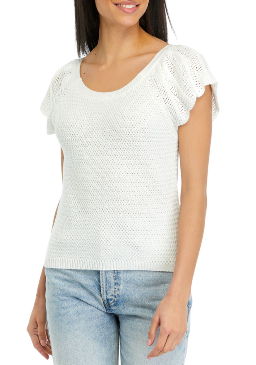 Womens Flutter Sleeve Sweater Top 