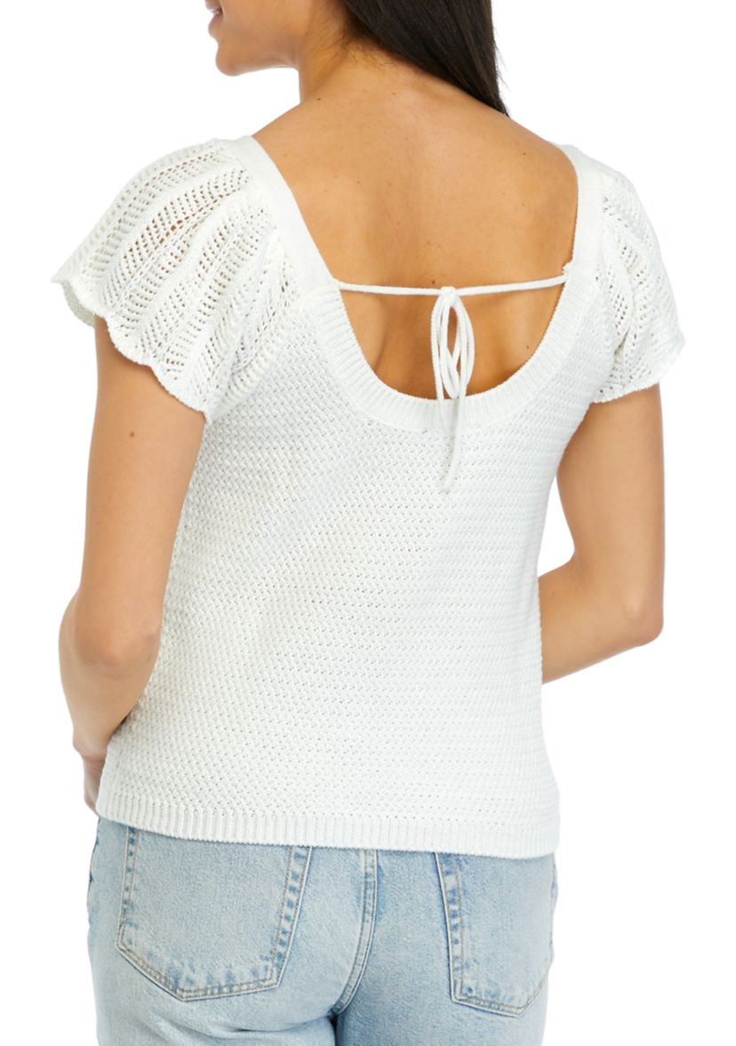 Womens Flutter Sleeve Sweater Top 