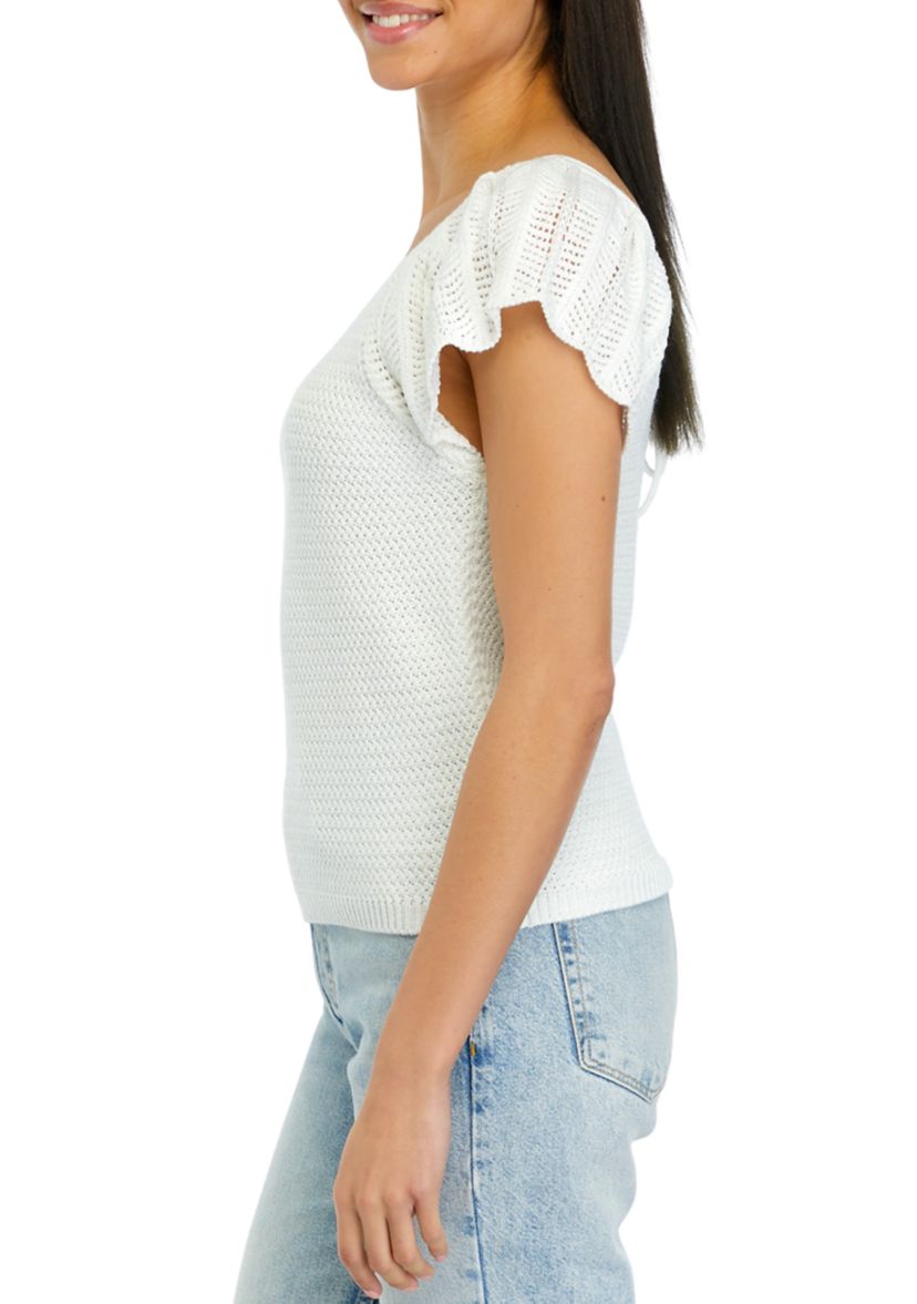 Womens Flutter Sleeve Sweater Top 