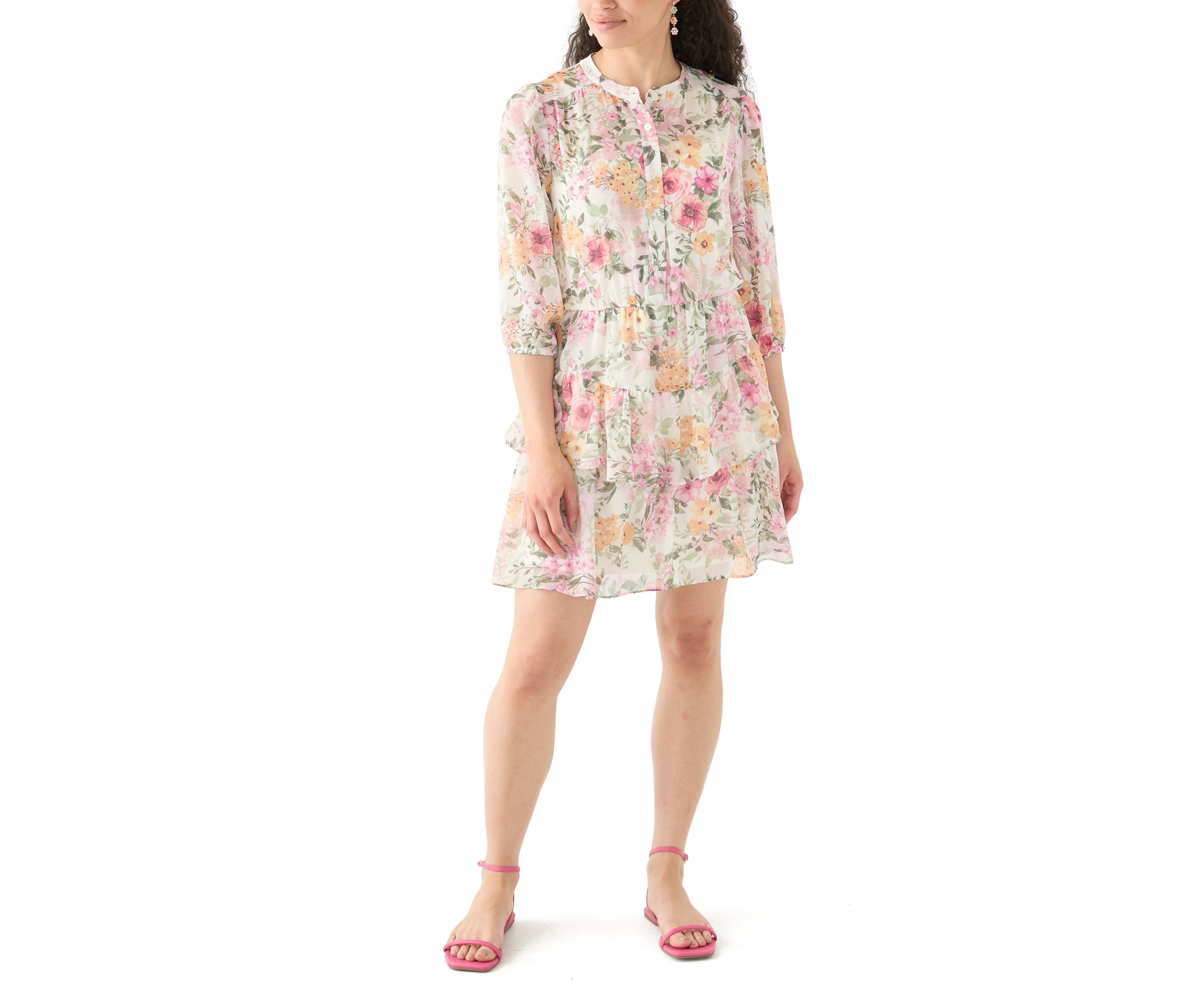 Womens Printed Tiered Shirtdress