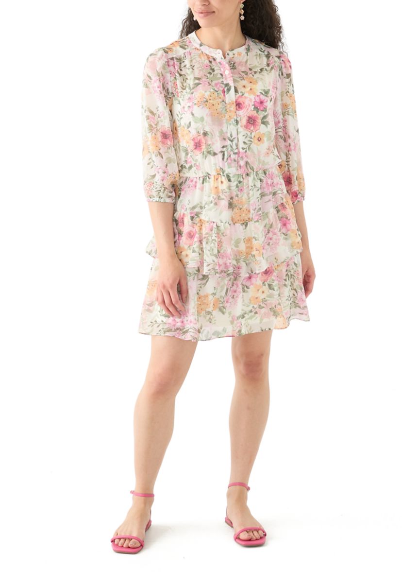 Womens Printed Tiered Shirtdress