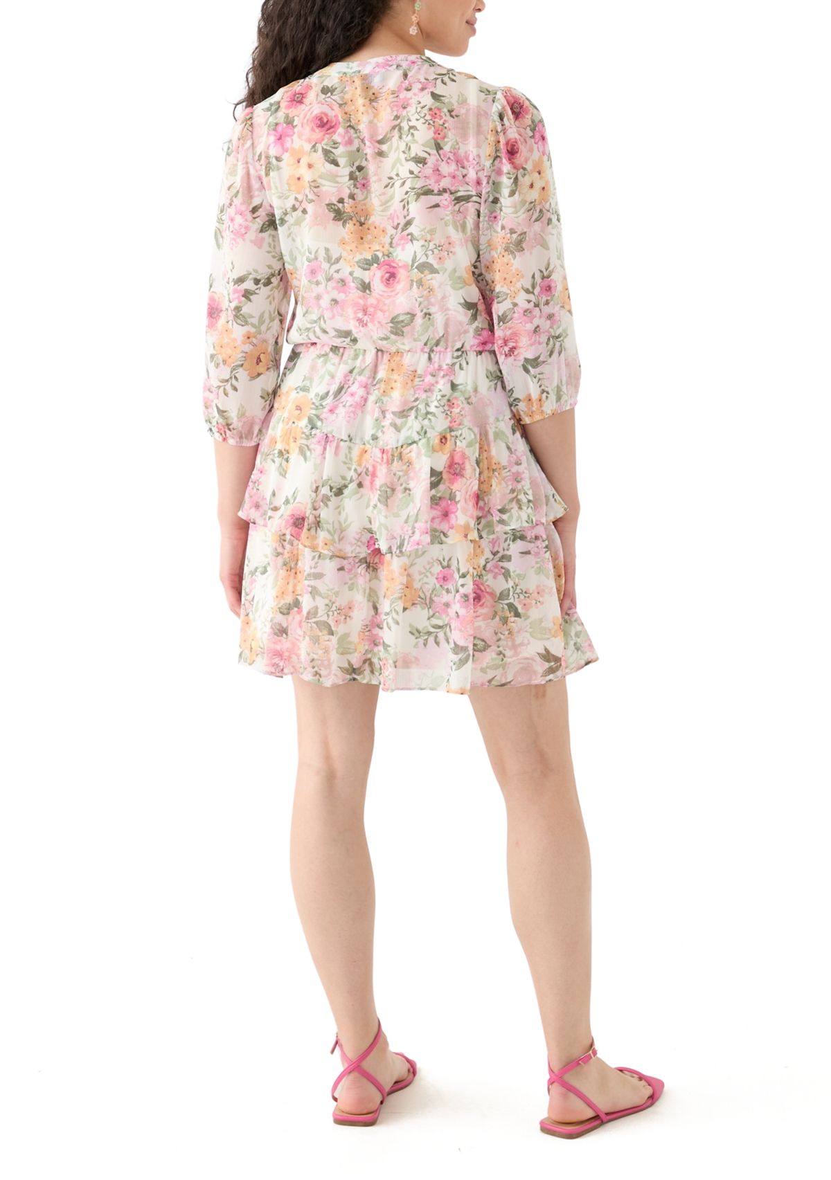 Womens Printed Tiered Shirtdress