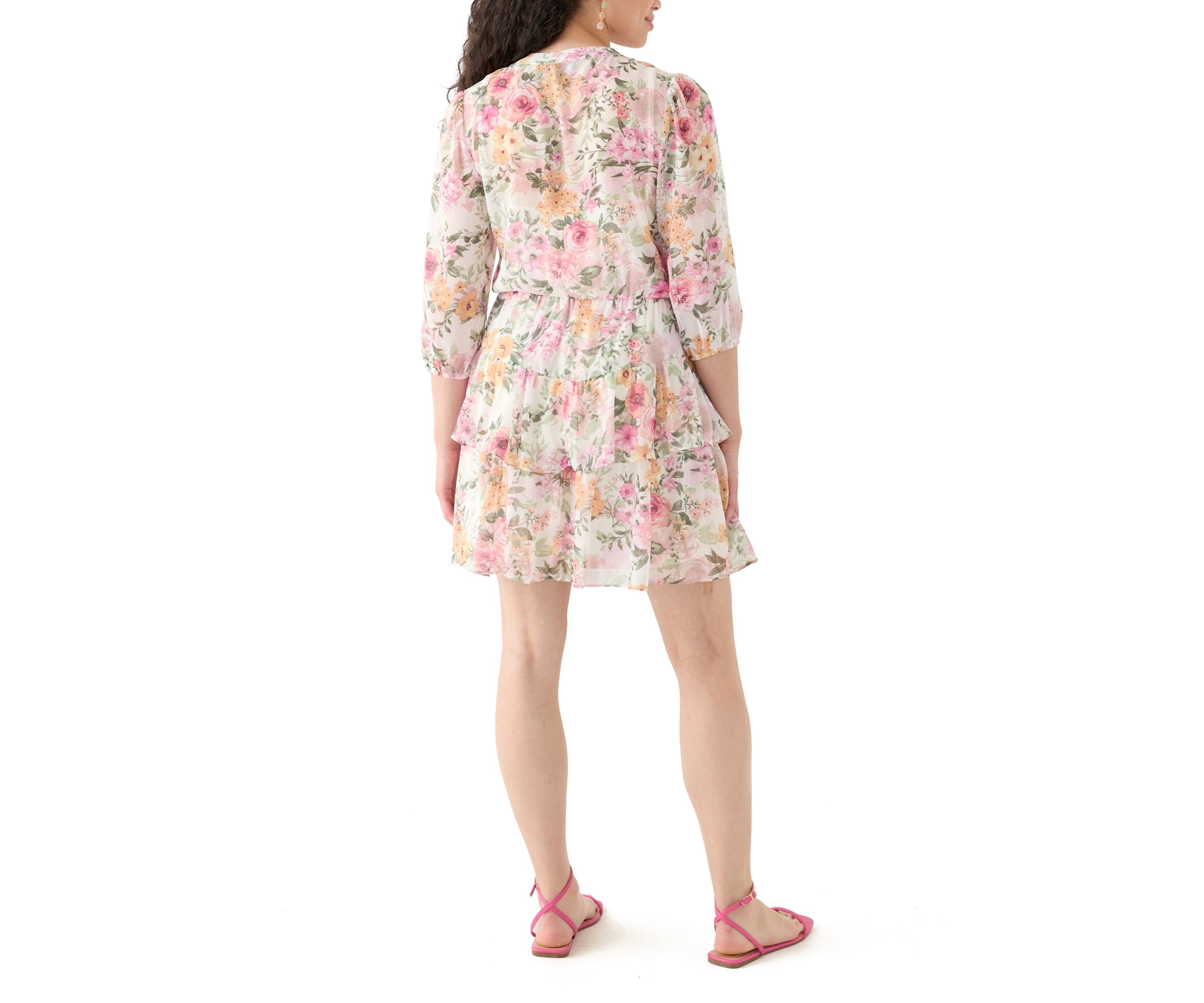 Womens Printed Tiered Shirtdress