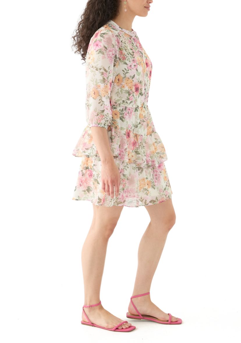 Womens Printed Tiered Shirtdress