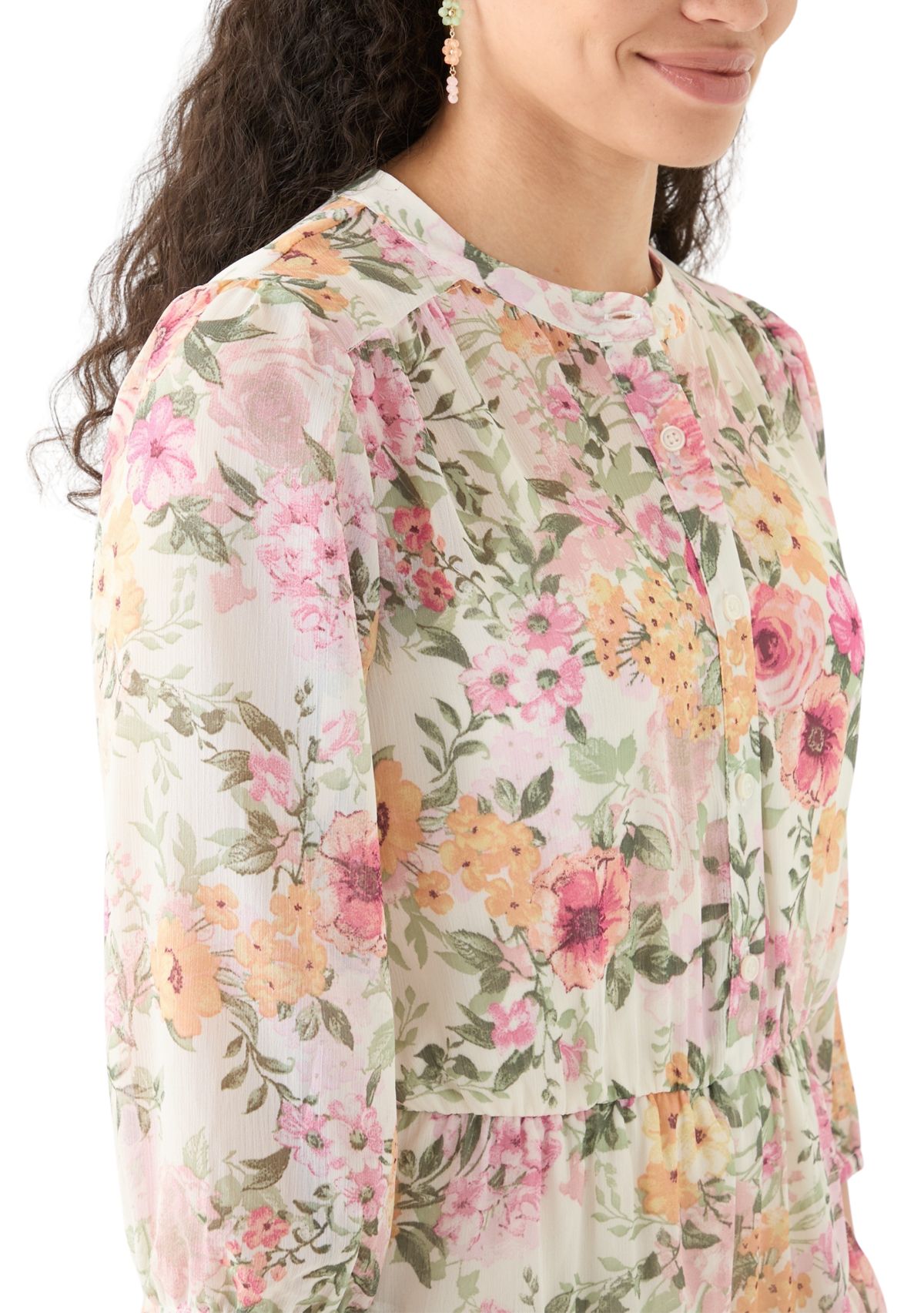 Womens Printed Tiered Shirtdress