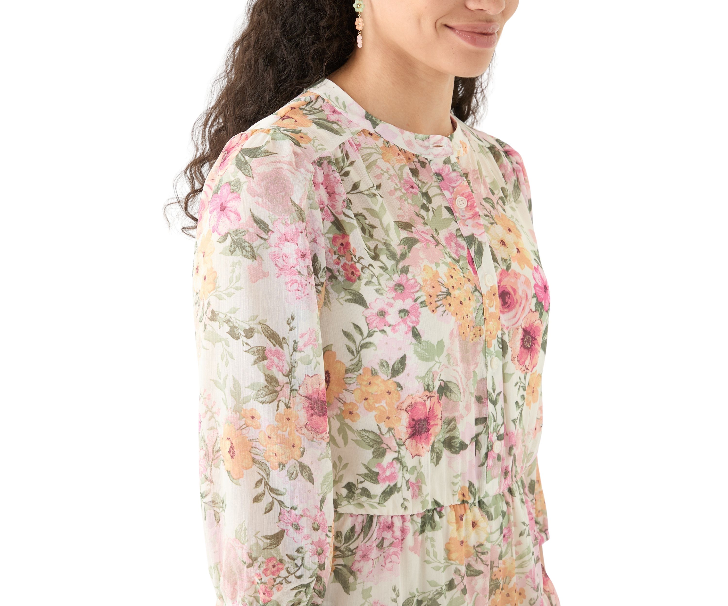 Womens Printed Tiered Shirtdress