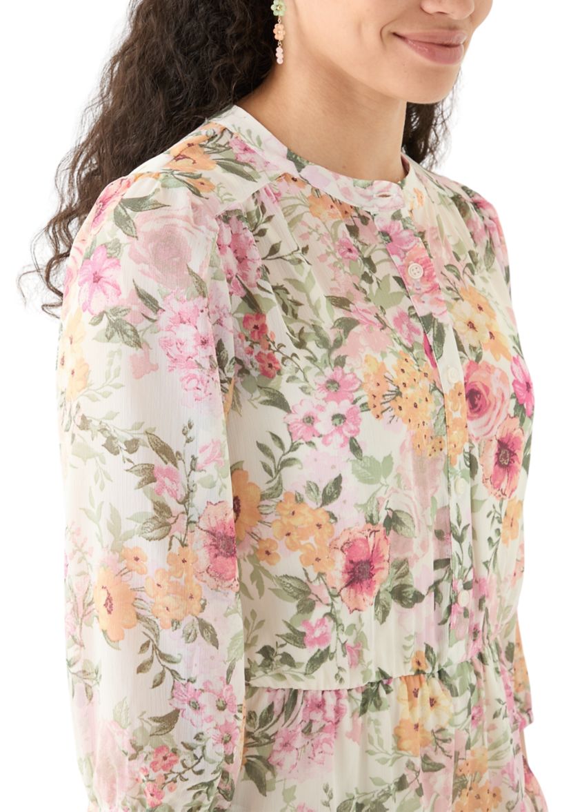 Womens Printed Tiered Shirtdress