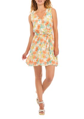 Juniors' Printed Surplus Tiered Dress