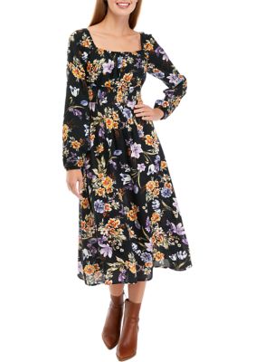 Juniors' Floral Printed Slit Dress