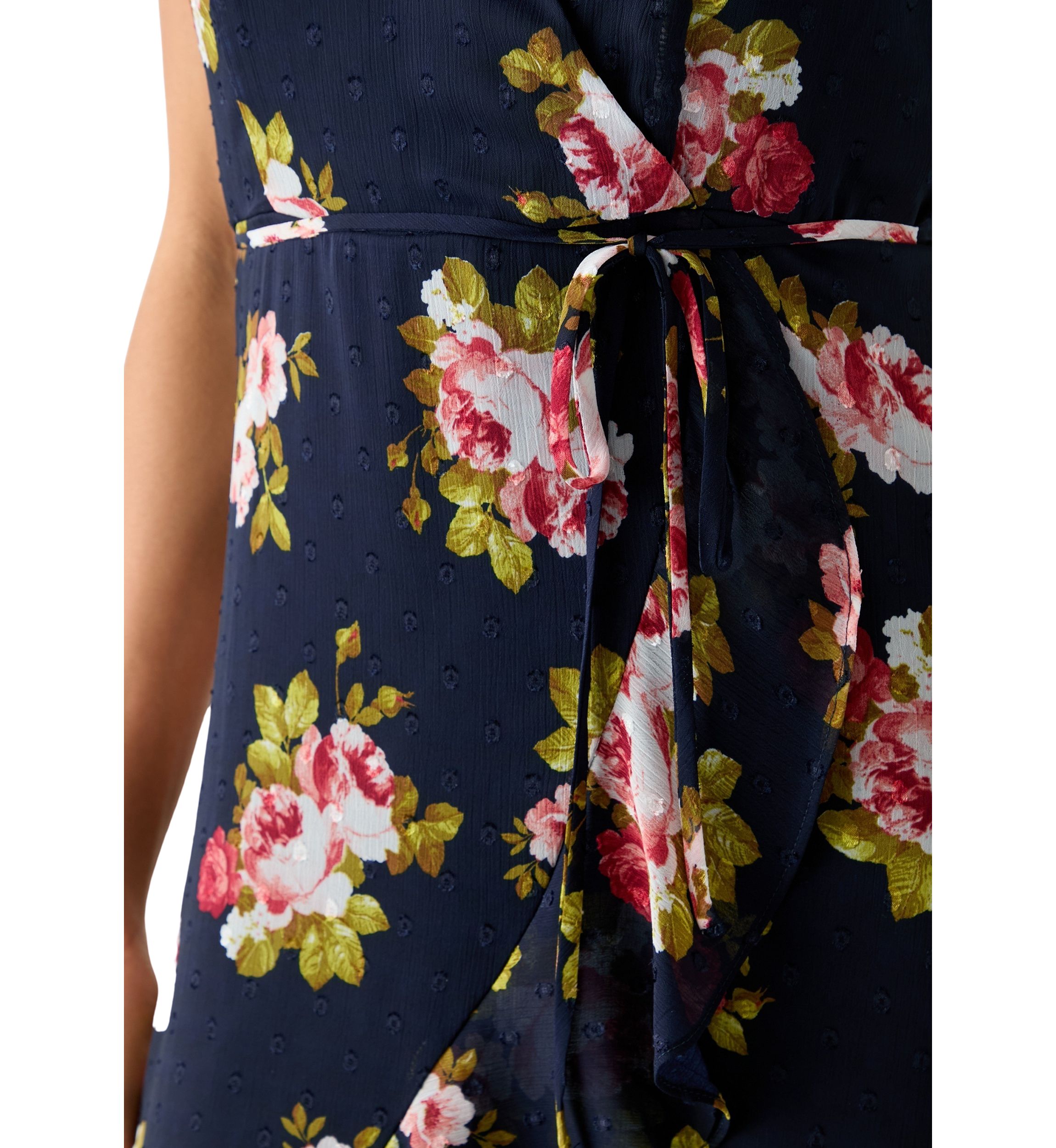 Womens Printed Flutter Sleeve High Low Faux Wrap Dress