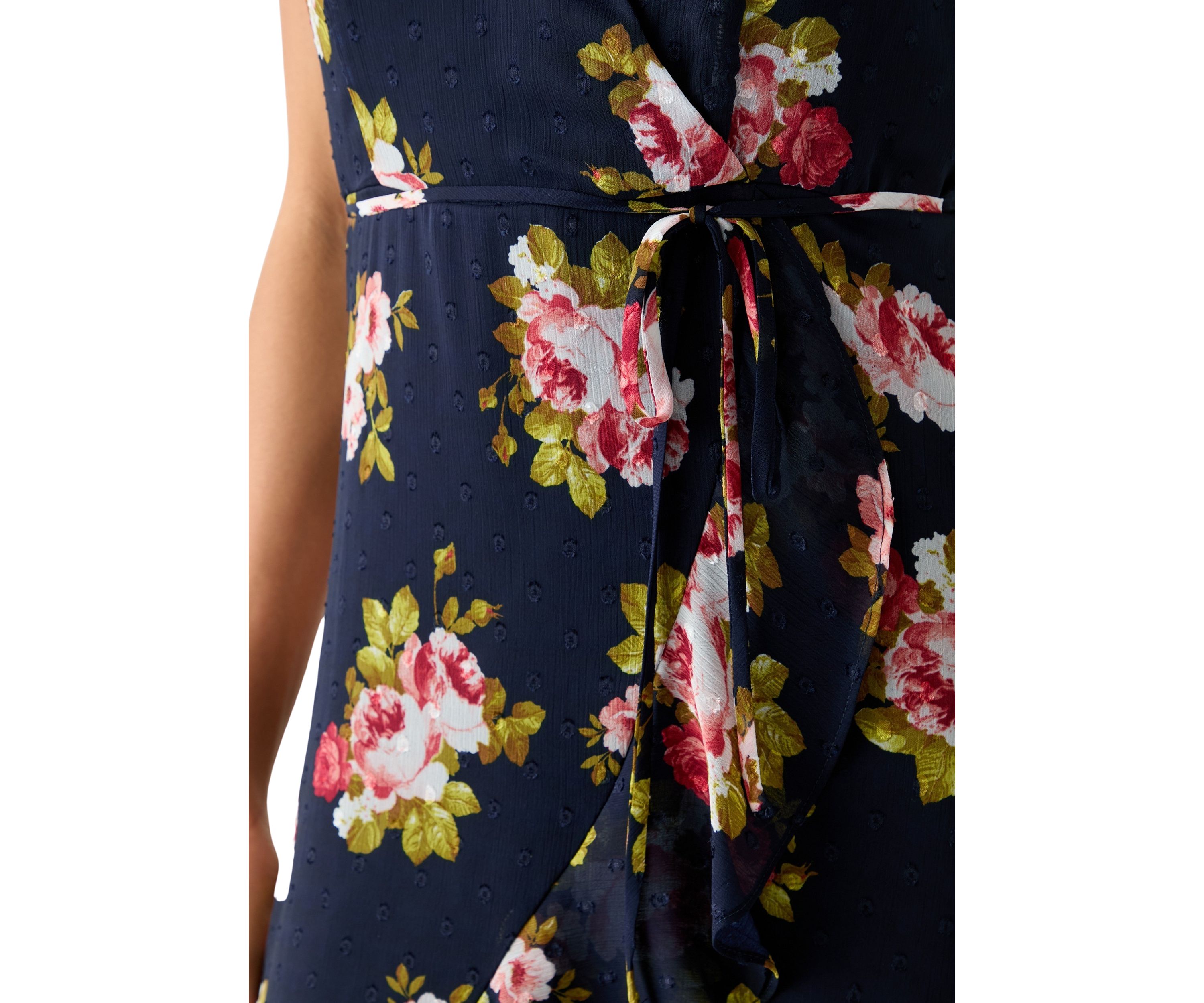 Womens Printed Flutter Sleeve High Low Faux Wrap Dress