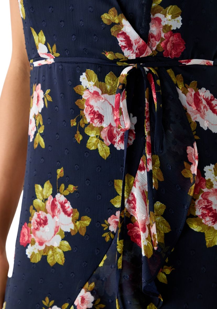 Womens Printed Flutter Sleeve High Low Faux Wrap Dress