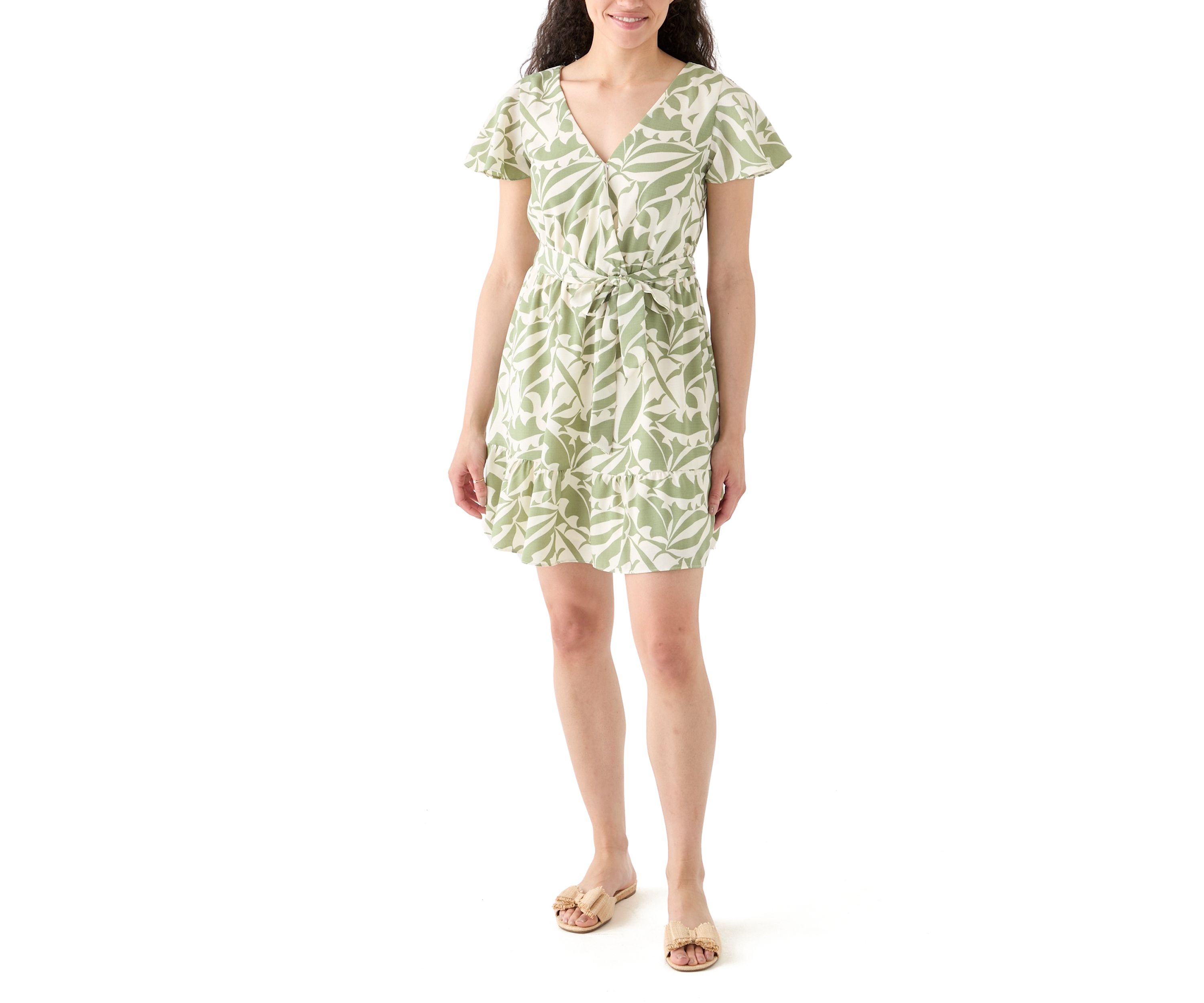 Womens Printed Flutter Sleeve Dress