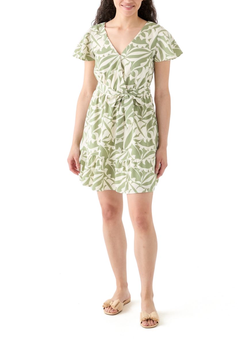 Womens Printed Flutter Sleeve Dress