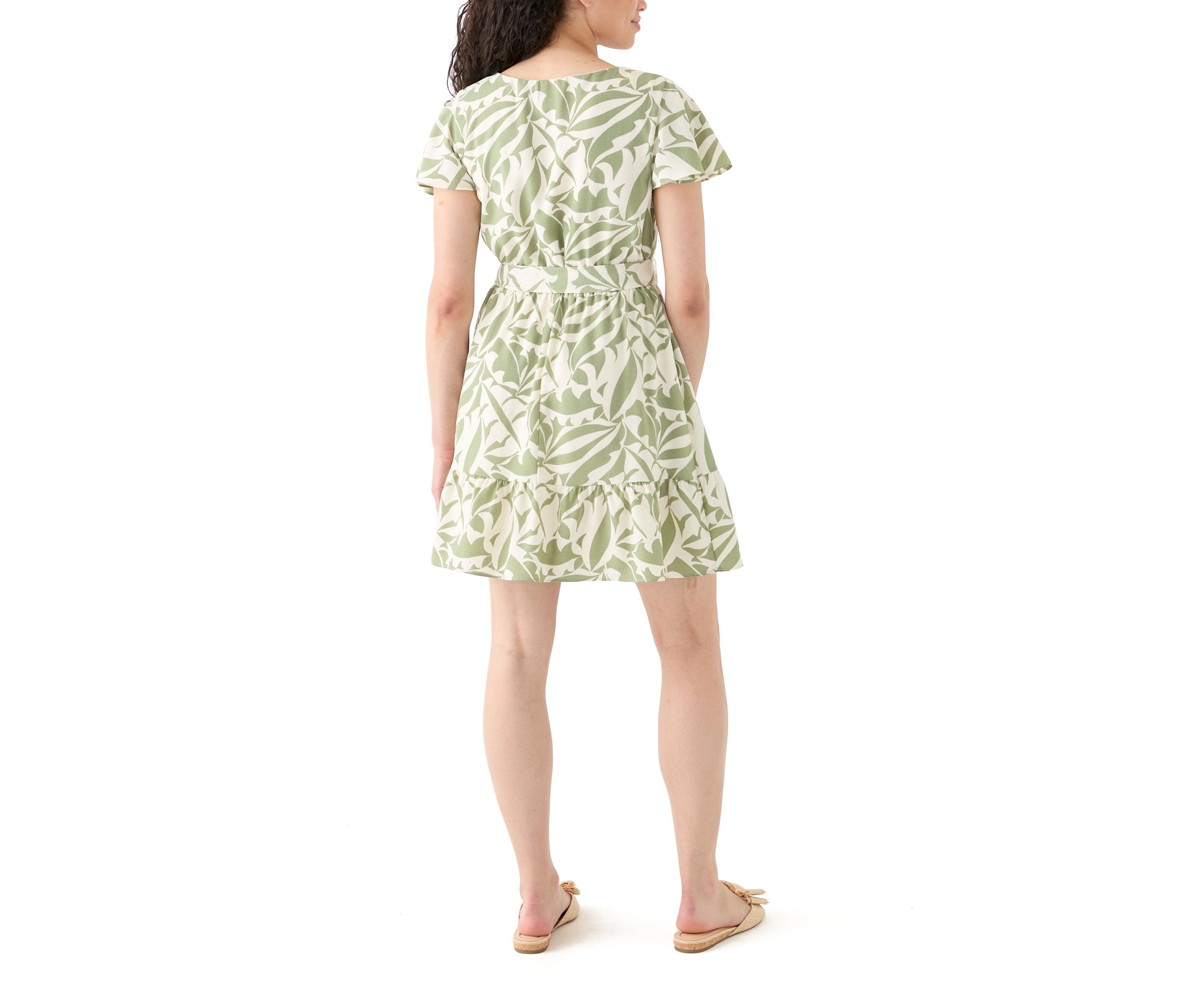 Womens Printed Flutter Sleeve Dress