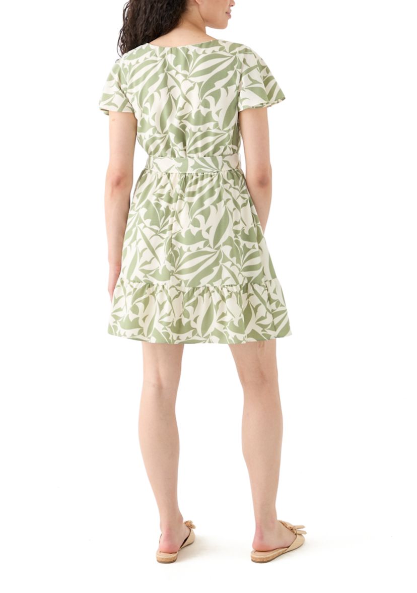 Womens Printed Flutter Sleeve Dress