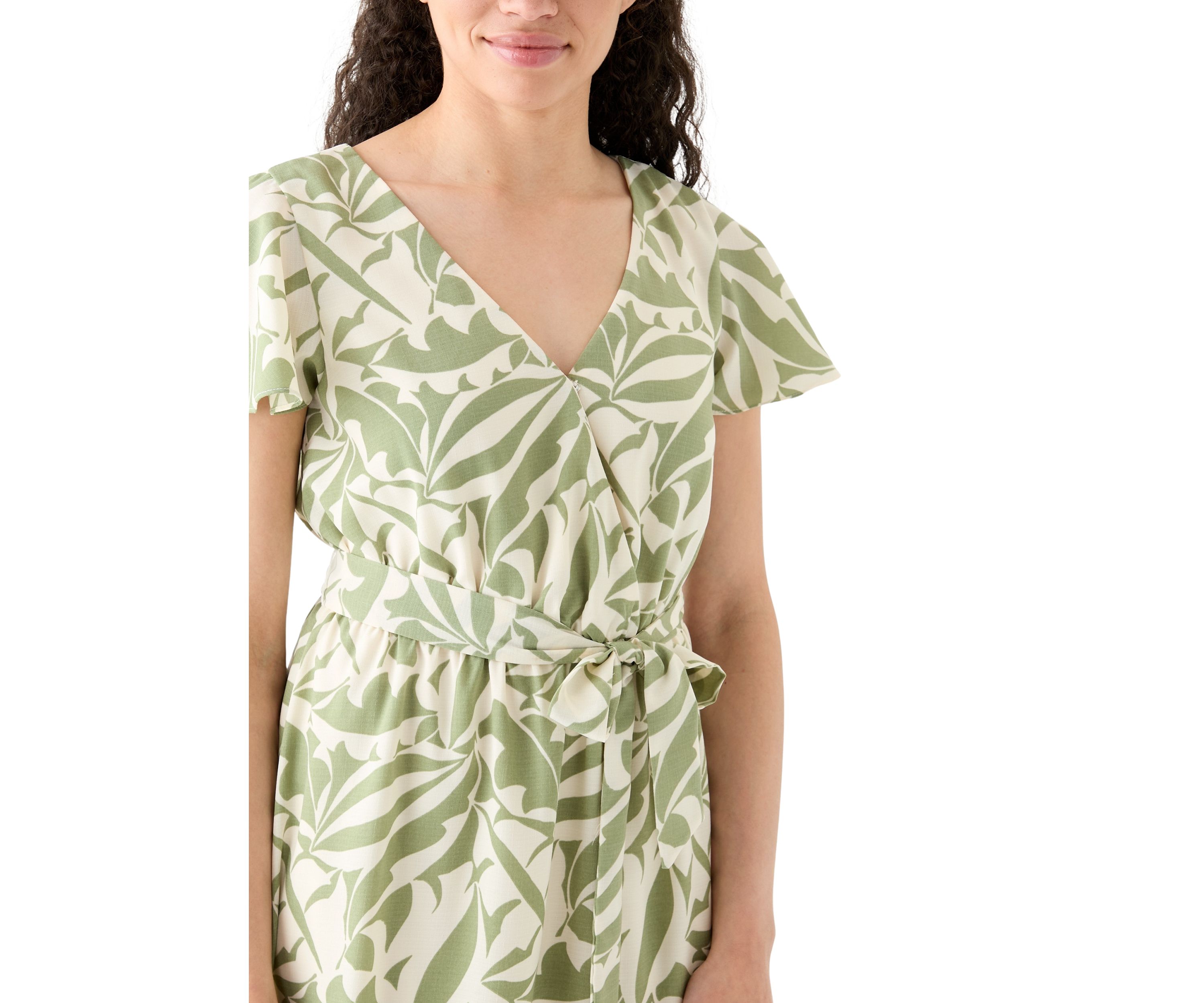 Womens Printed Flutter Sleeve Dress