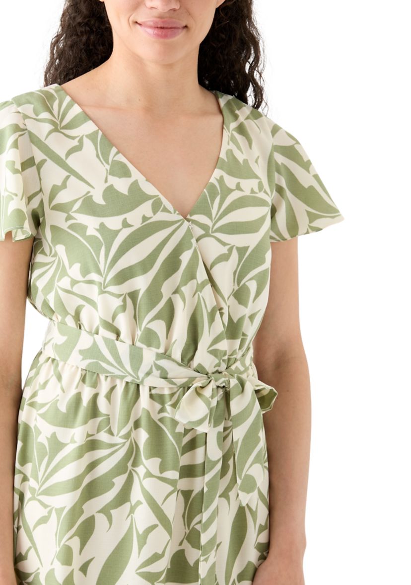 Womens Printed Flutter Sleeve Dress