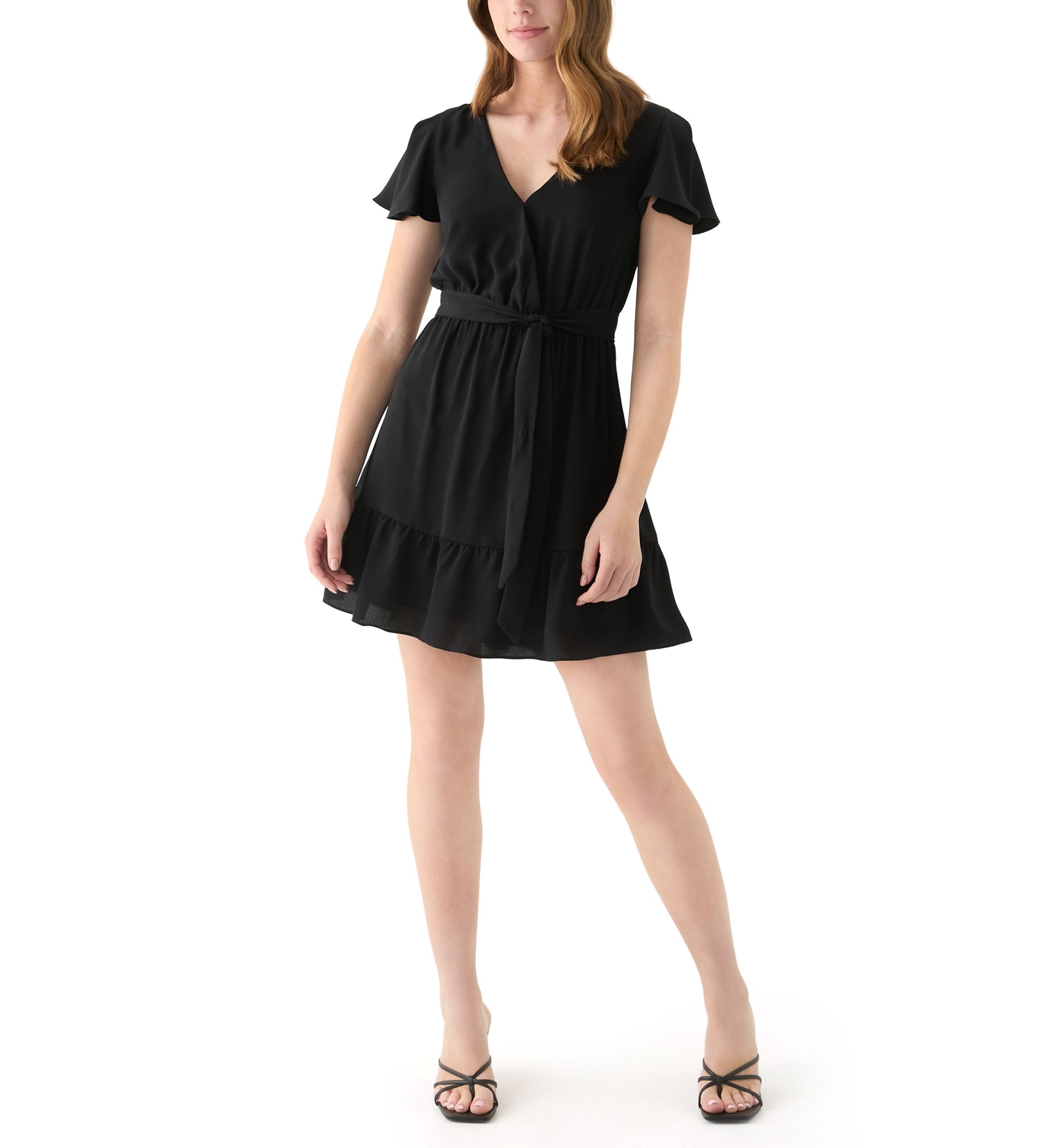 Womens  Flutter Sleeve Faux Wrap Dress
