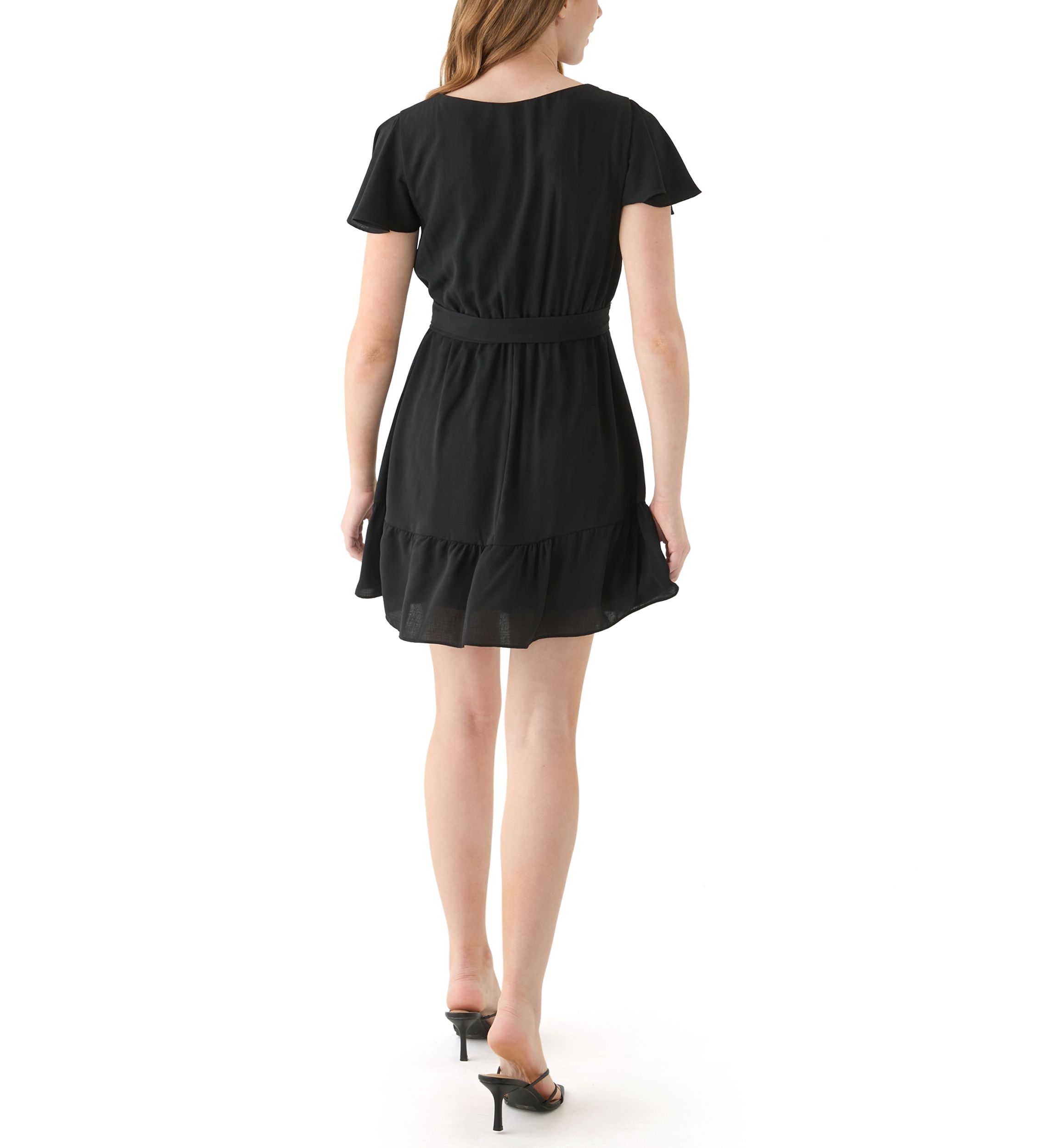 Womens  Flutter Sleeve Faux Wrap Dress