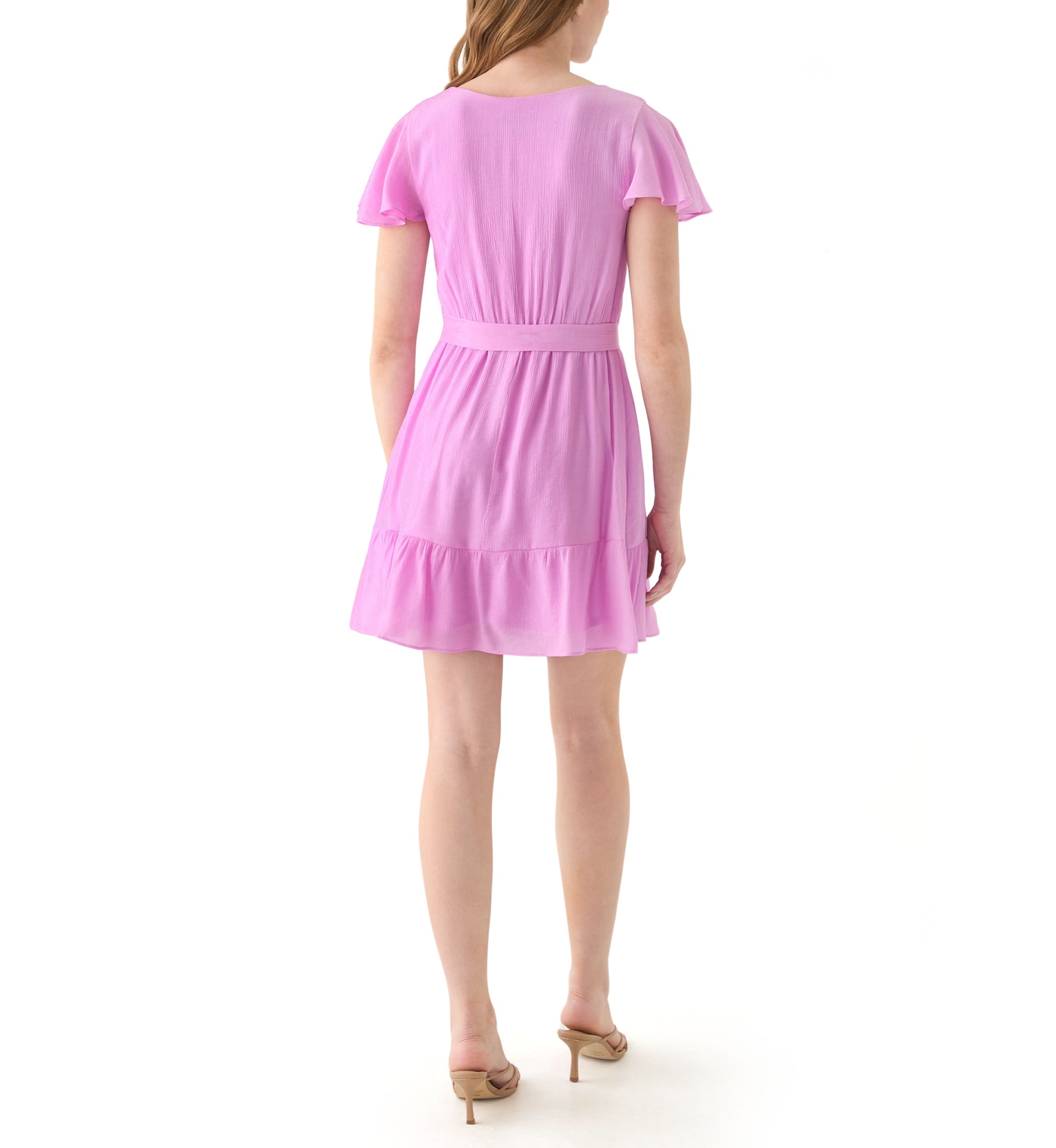 Womens  Flutter Sleeve Faux Wrap Dress