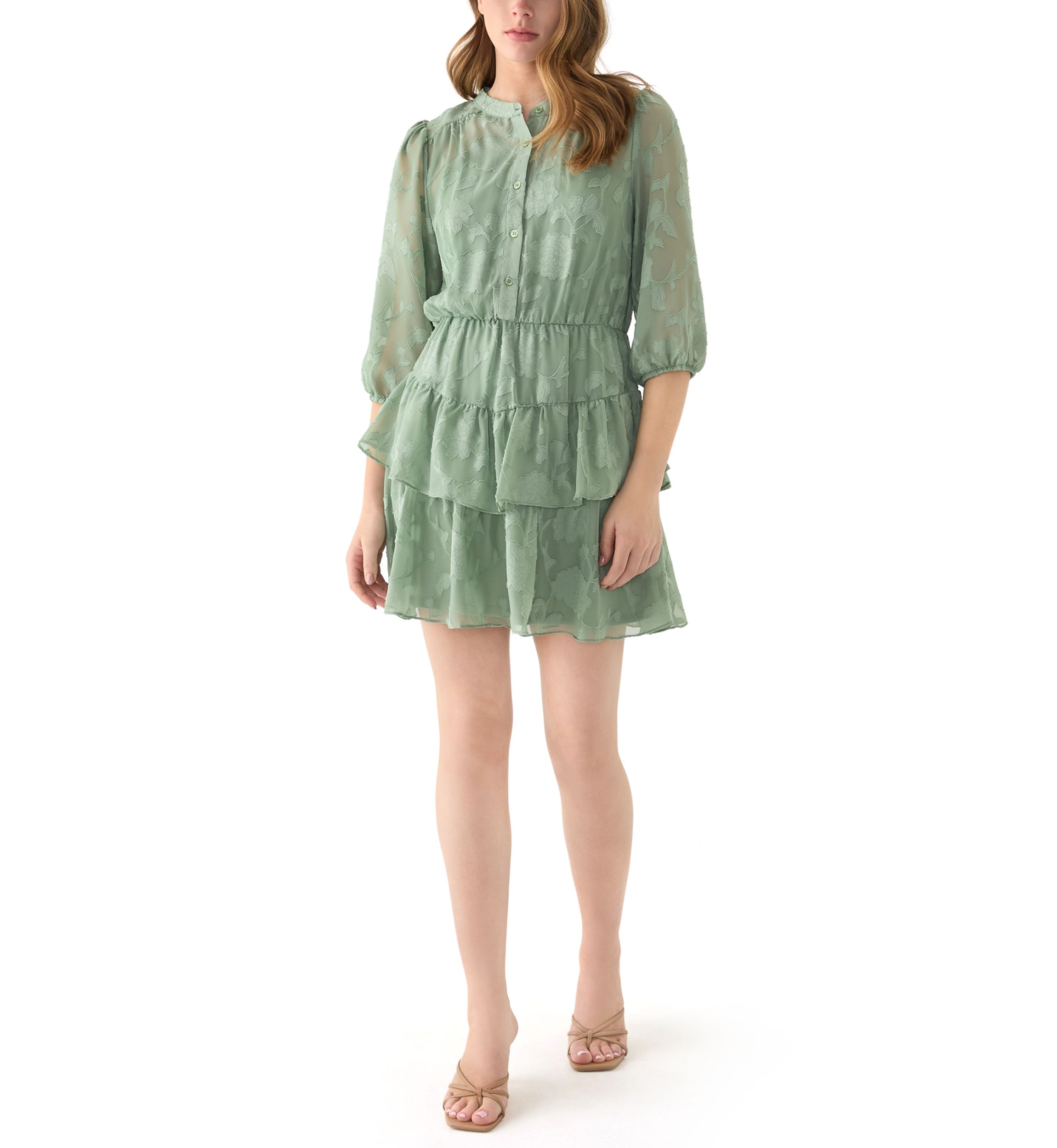 Womens  Embroidered Tiered Shirtdress