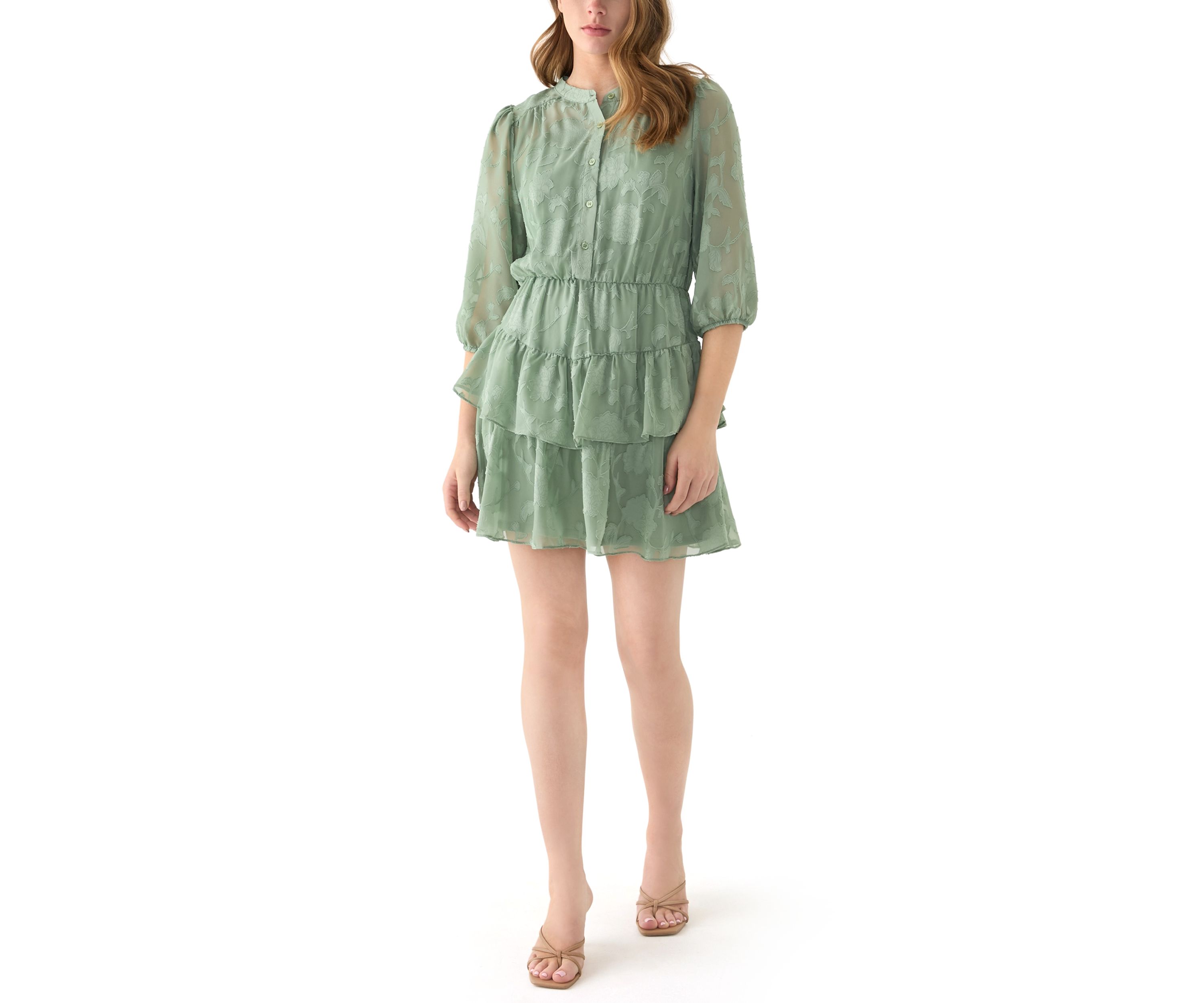 Juniors Embroidered Tiered Shirtdress