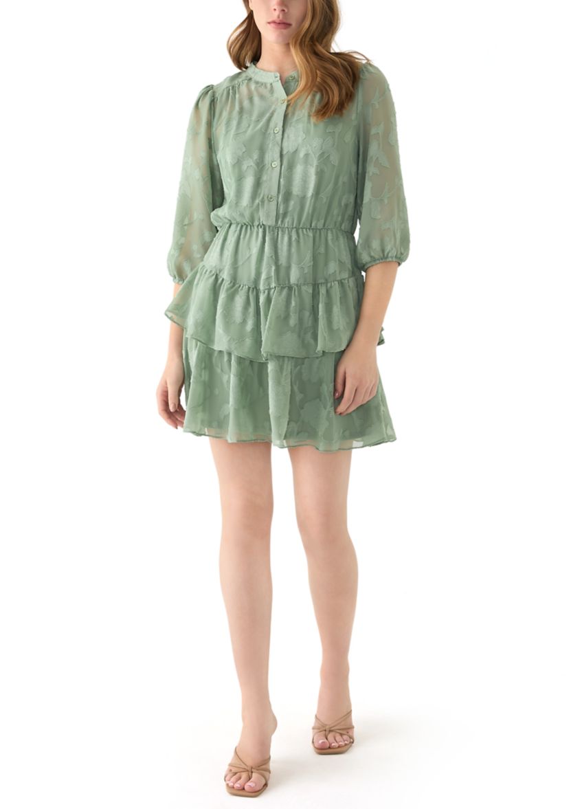 Juniors Embroidered Tiered Shirtdress