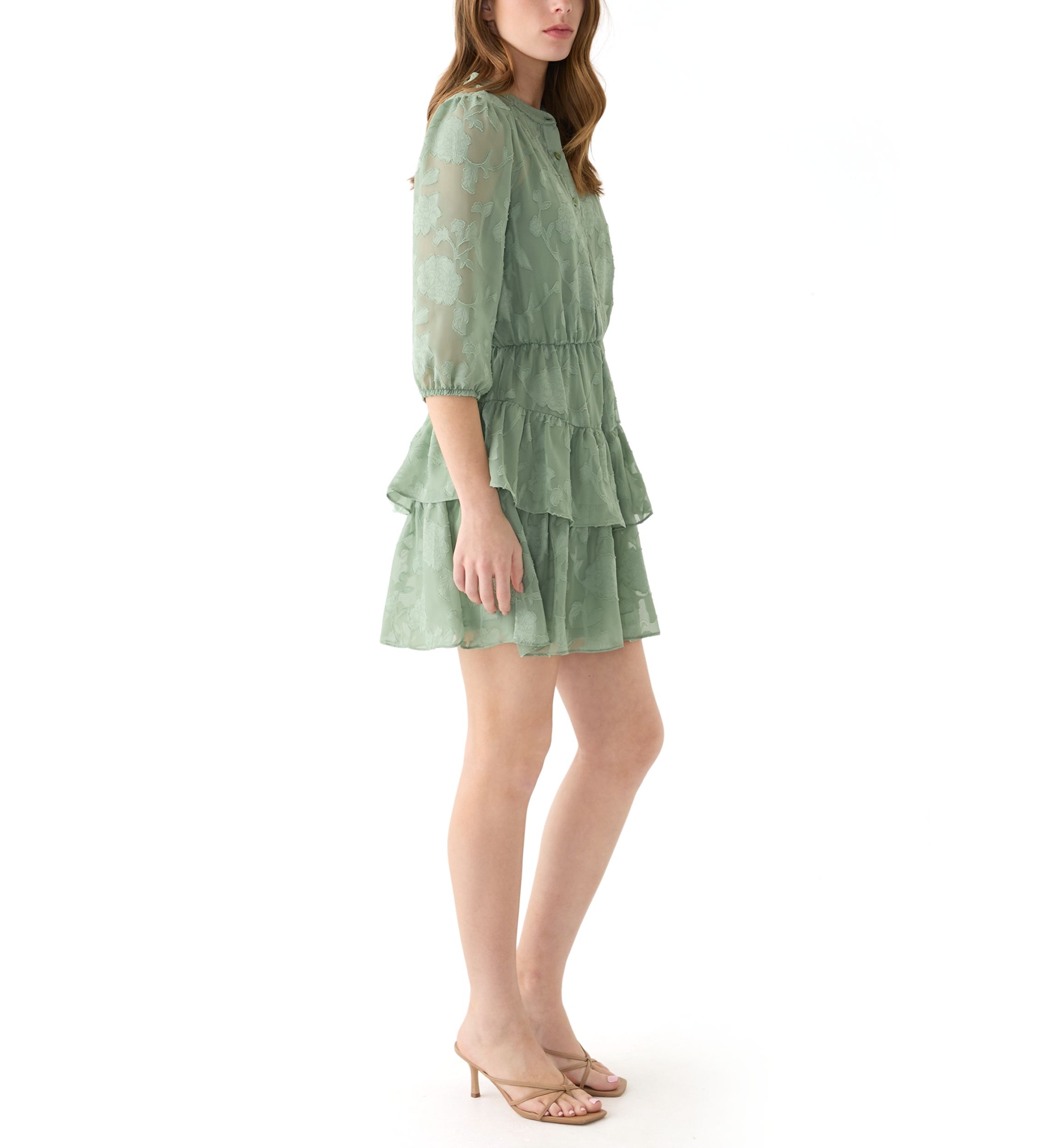 Womens  Embroidered Tiered Shirtdress