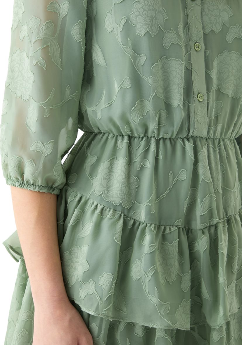 Juniors Embroidered Tiered Shirtdress