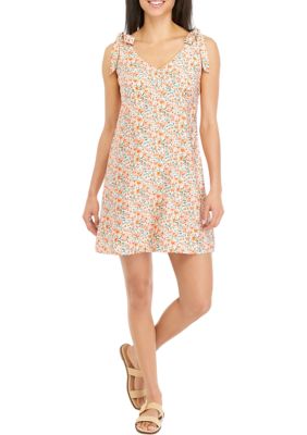 Juniors' Tie Tank Printed Mini Dress