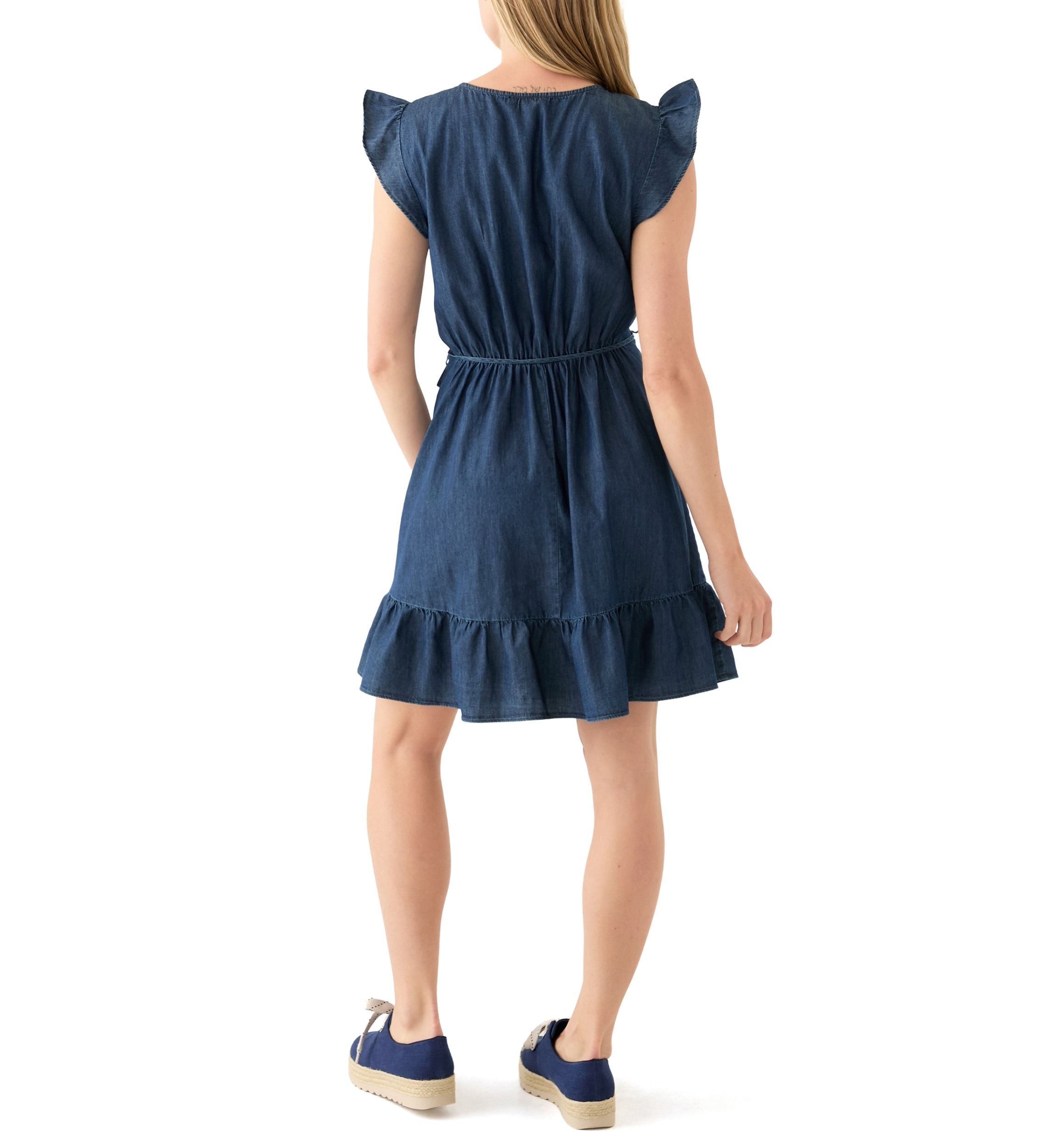 Womens Flutter Sleeve Faux Wrap Dress