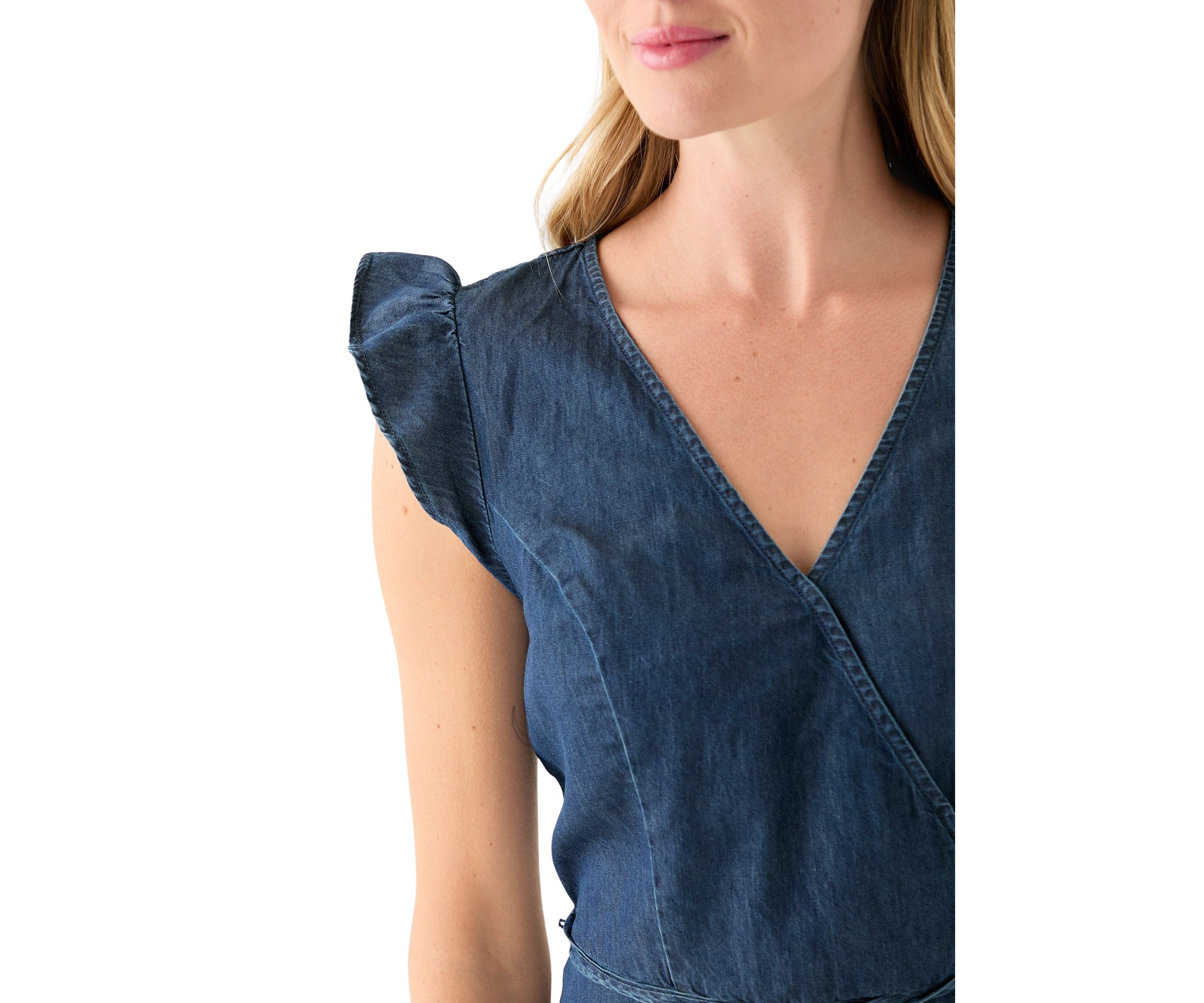 Womens Flutter Sleeve Faux Wrap Dress