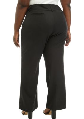 CALVIN KLEIN Womens Black Stretch Pocketed Pull-on Mid-rise Wear To Work  Straight leg Pants Plus 1X