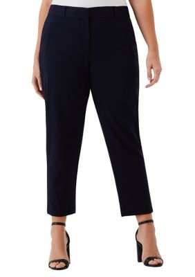 ELLA Rafaella Women's Plus Size Straight Leg Ankle Pants, Navy Blue, 24W