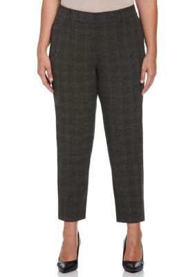ELLA Rafaella Women's Plus Size Brown Plaid Straight Leg Pants, 24W