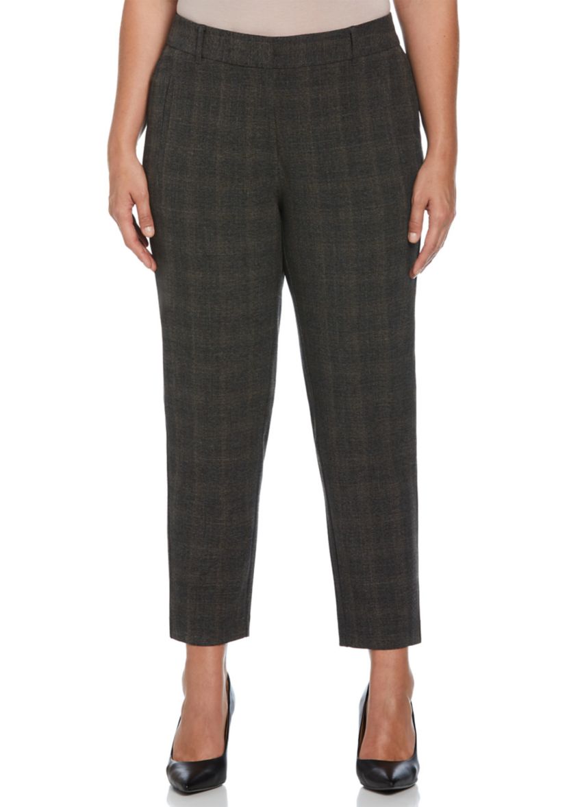 Plus Size Brown Plaid Straight Leg Pants