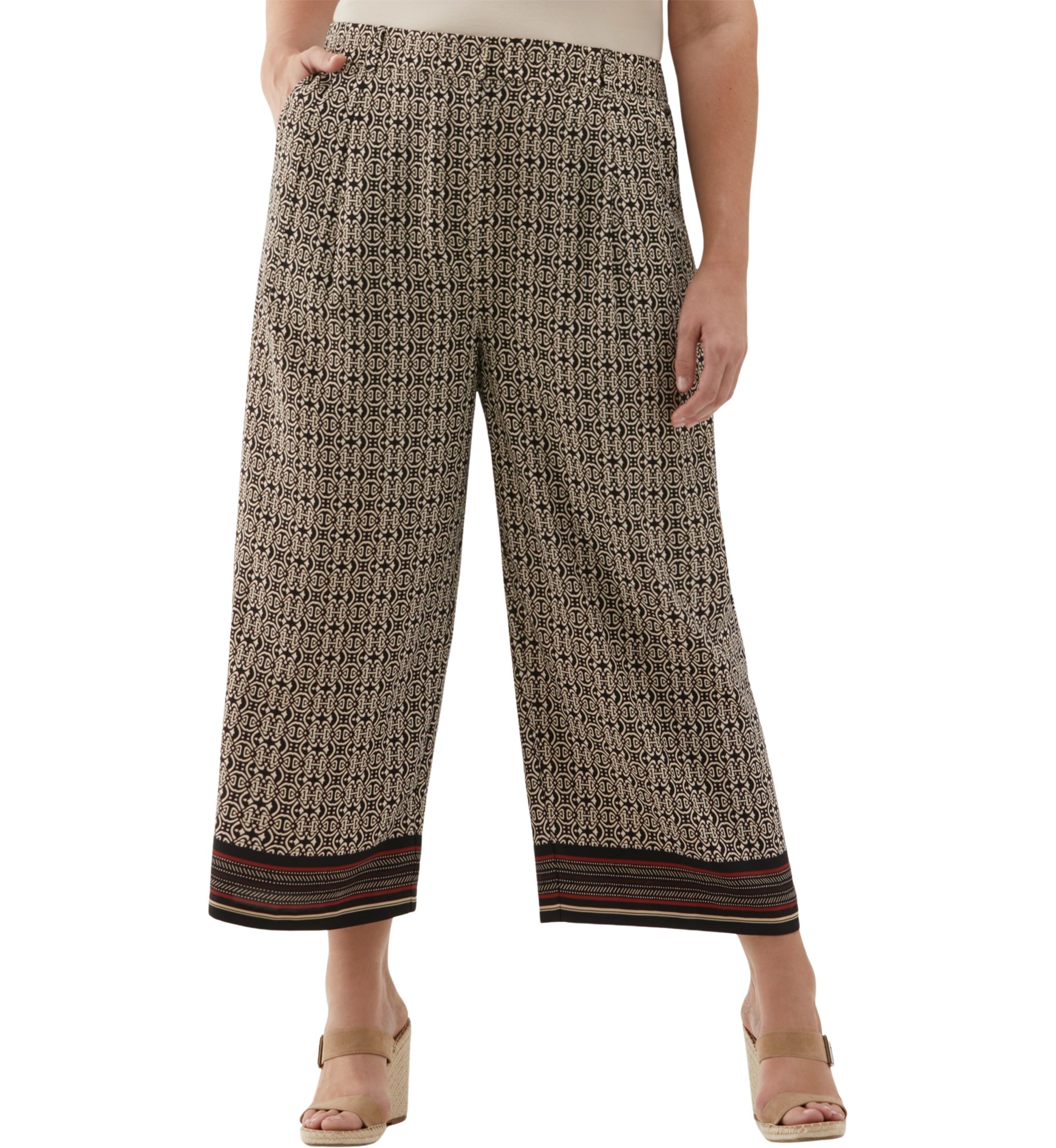 Plus Size Medallion Print Wide Leg Crop Pants