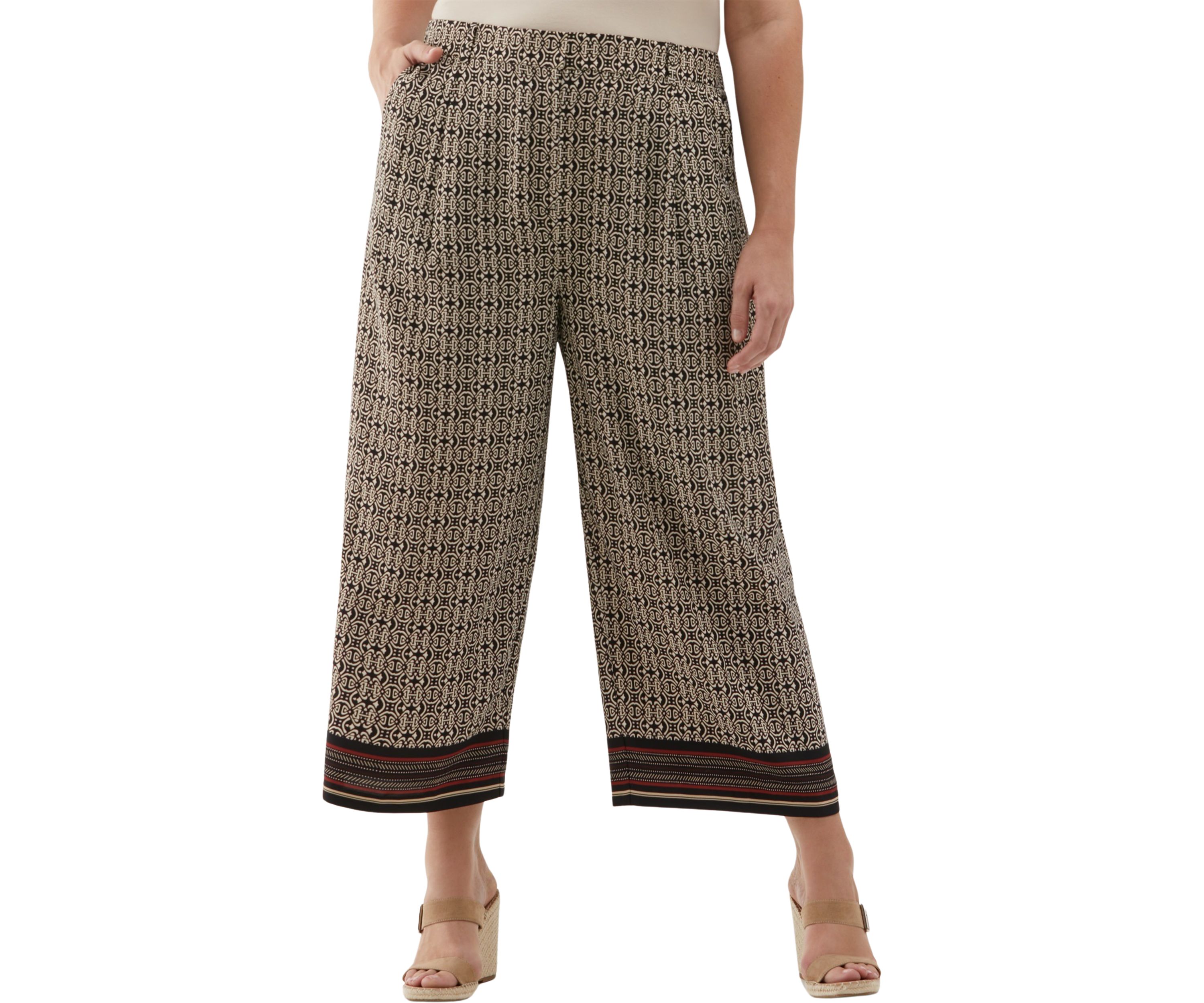 Plus Size Medallion Print Wide Leg Crop Pants