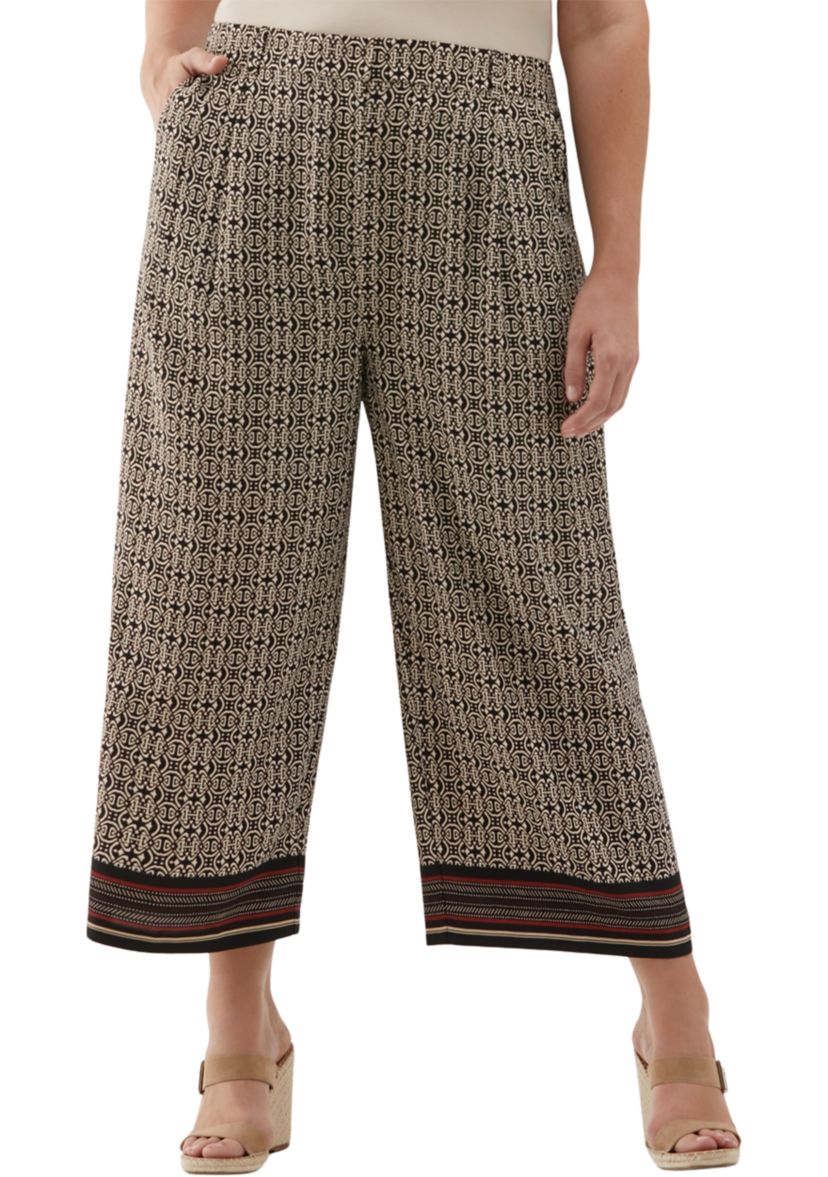 Plus Size Medallion Print Wide Leg Crop Pants