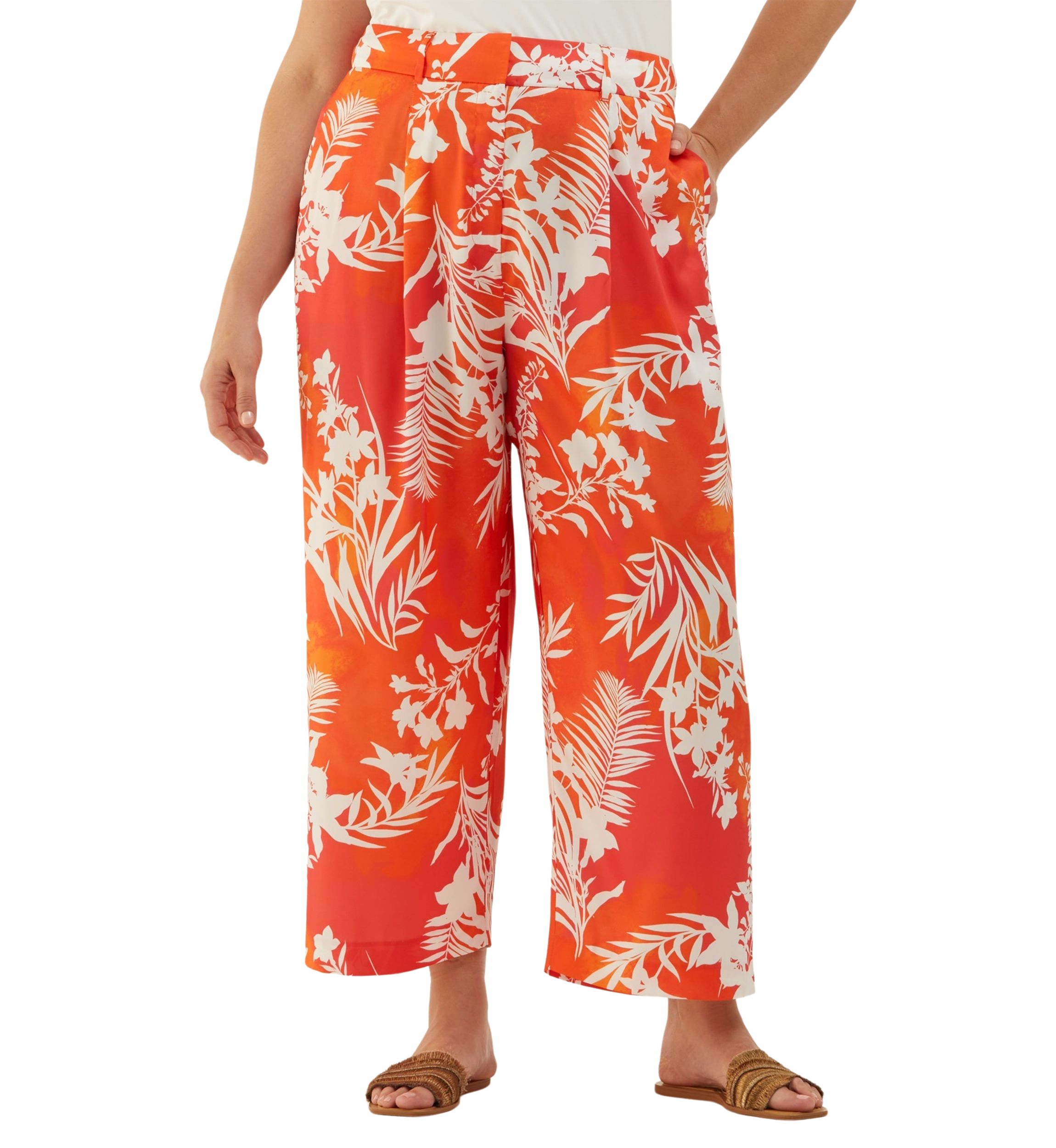 Plus Size Wildflower Printed Wide Leg Ankle Pants