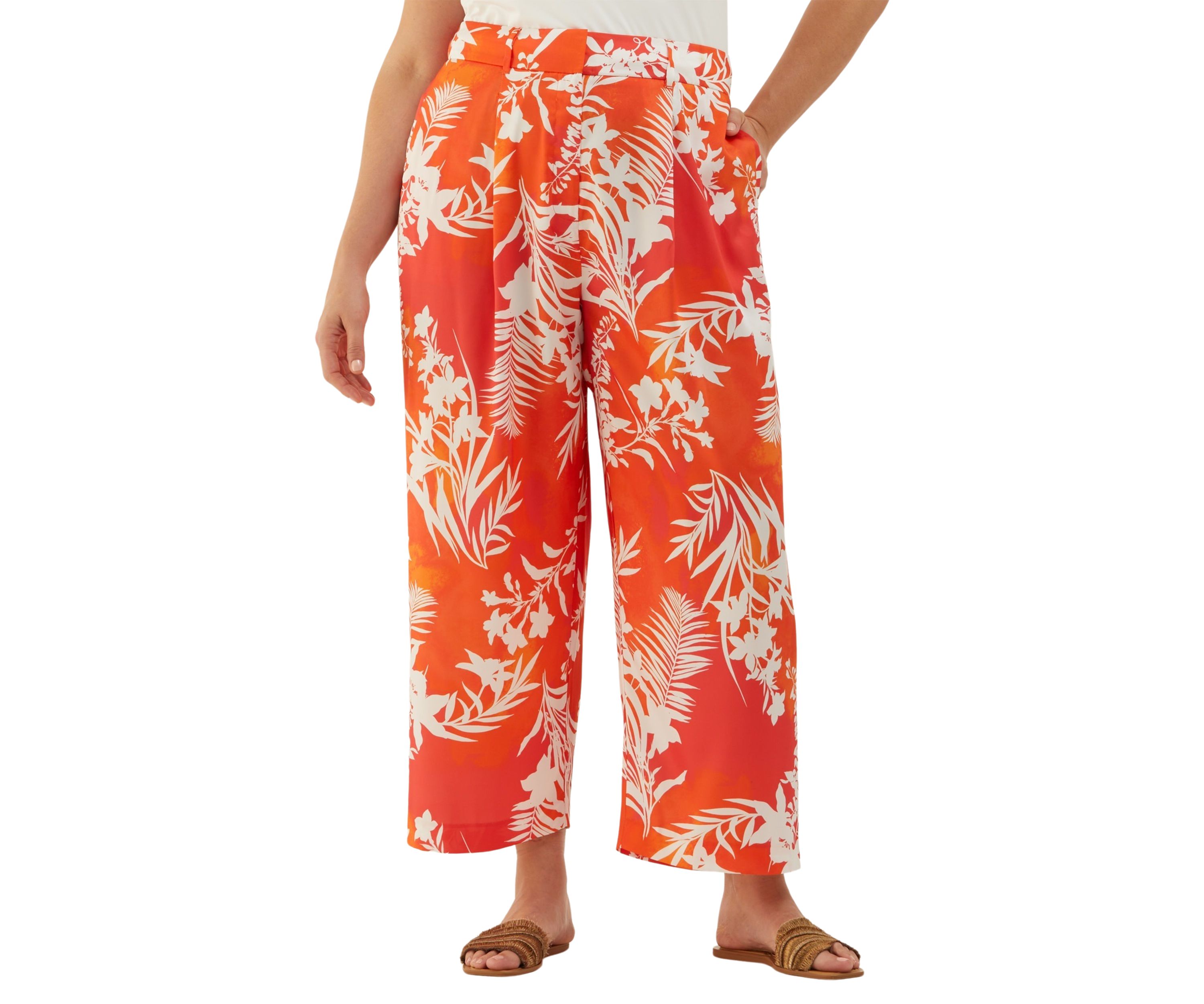 Plus Size Wildflower Printed Wide Leg Ankle Pants