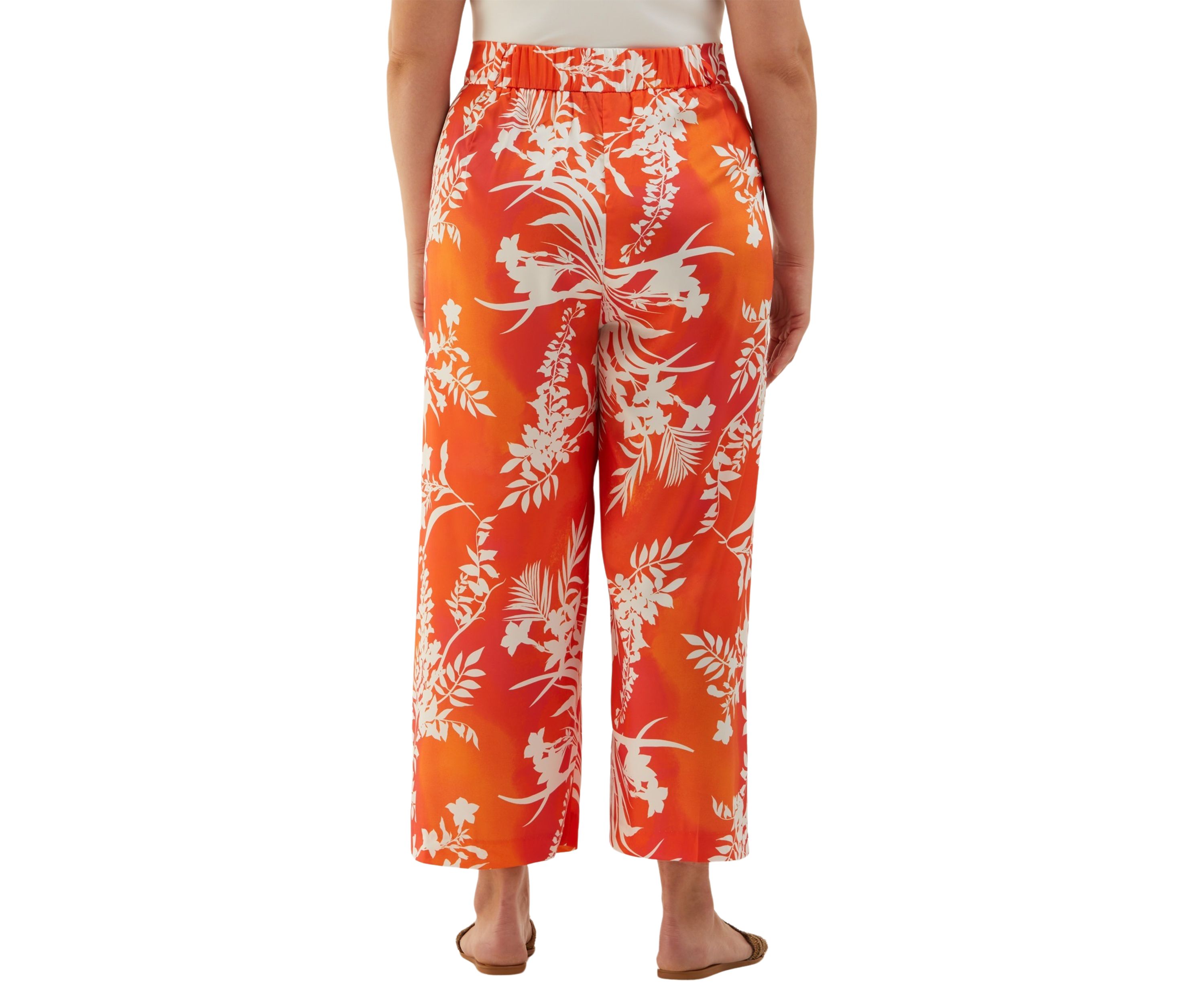 Plus Size Wildflower Printed Wide Leg Ankle Pants
