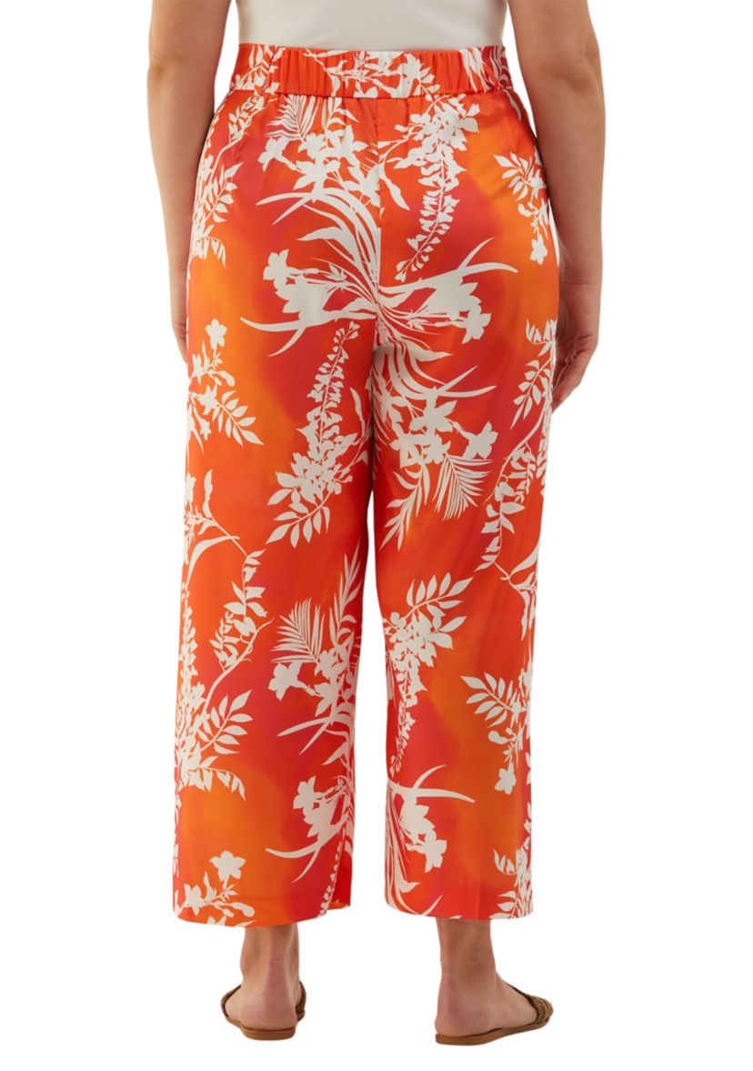 Plus Size Wildflower Printed Wide Leg Ankle Pants