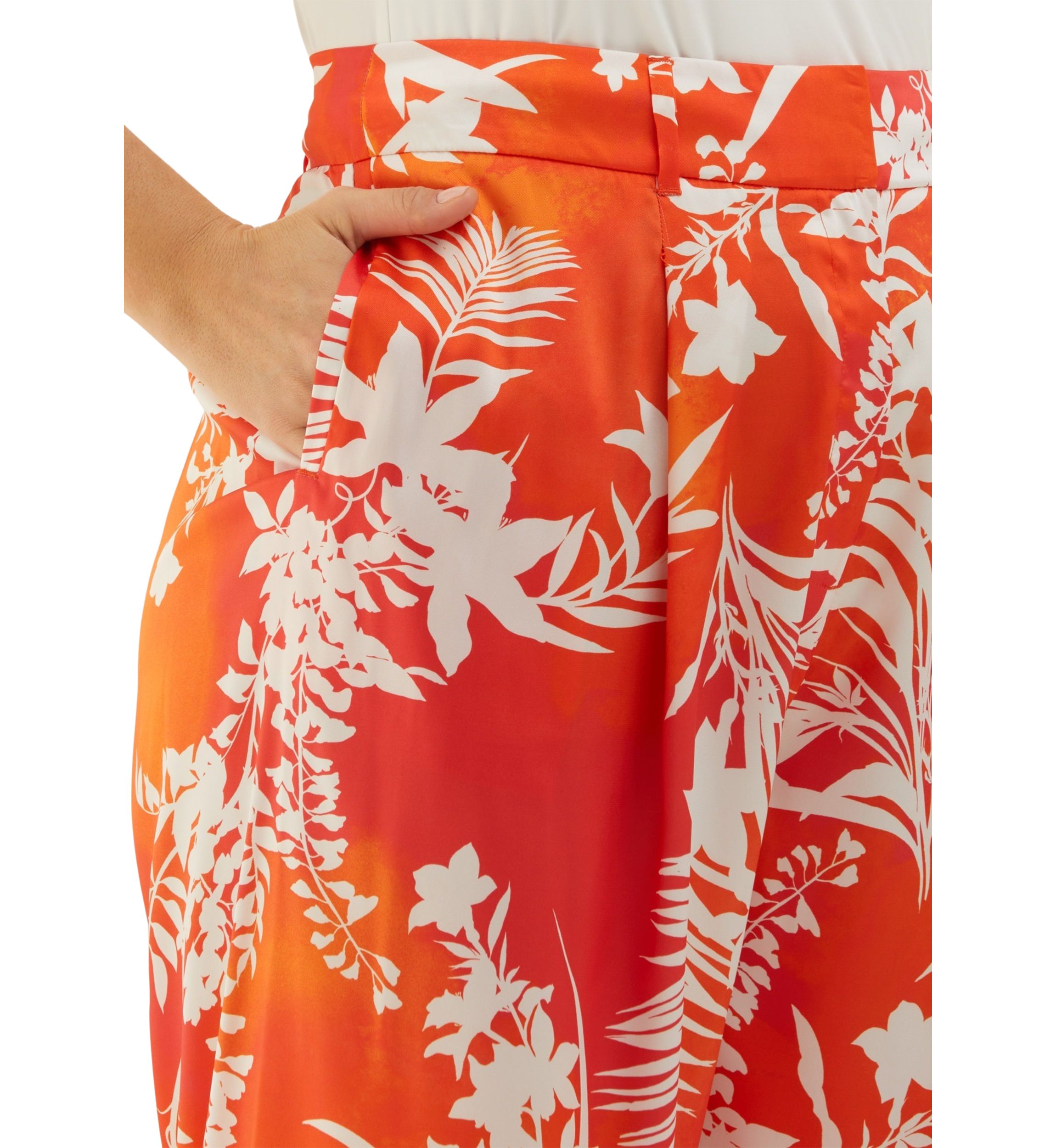 Plus Size Wildflower Printed Wide Leg Ankle Pants