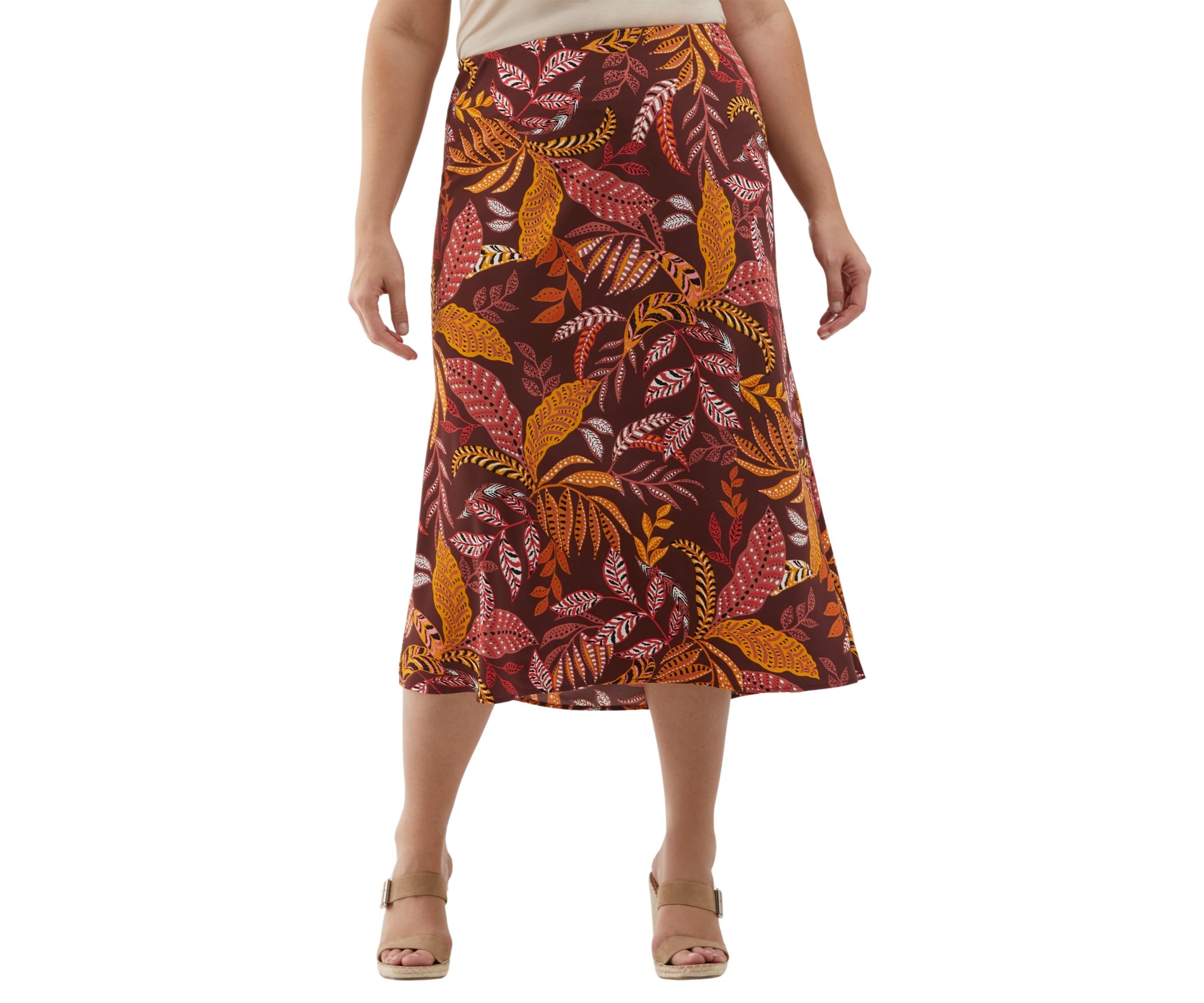 Plus Size Leaf Print Shine Bias Skirt
