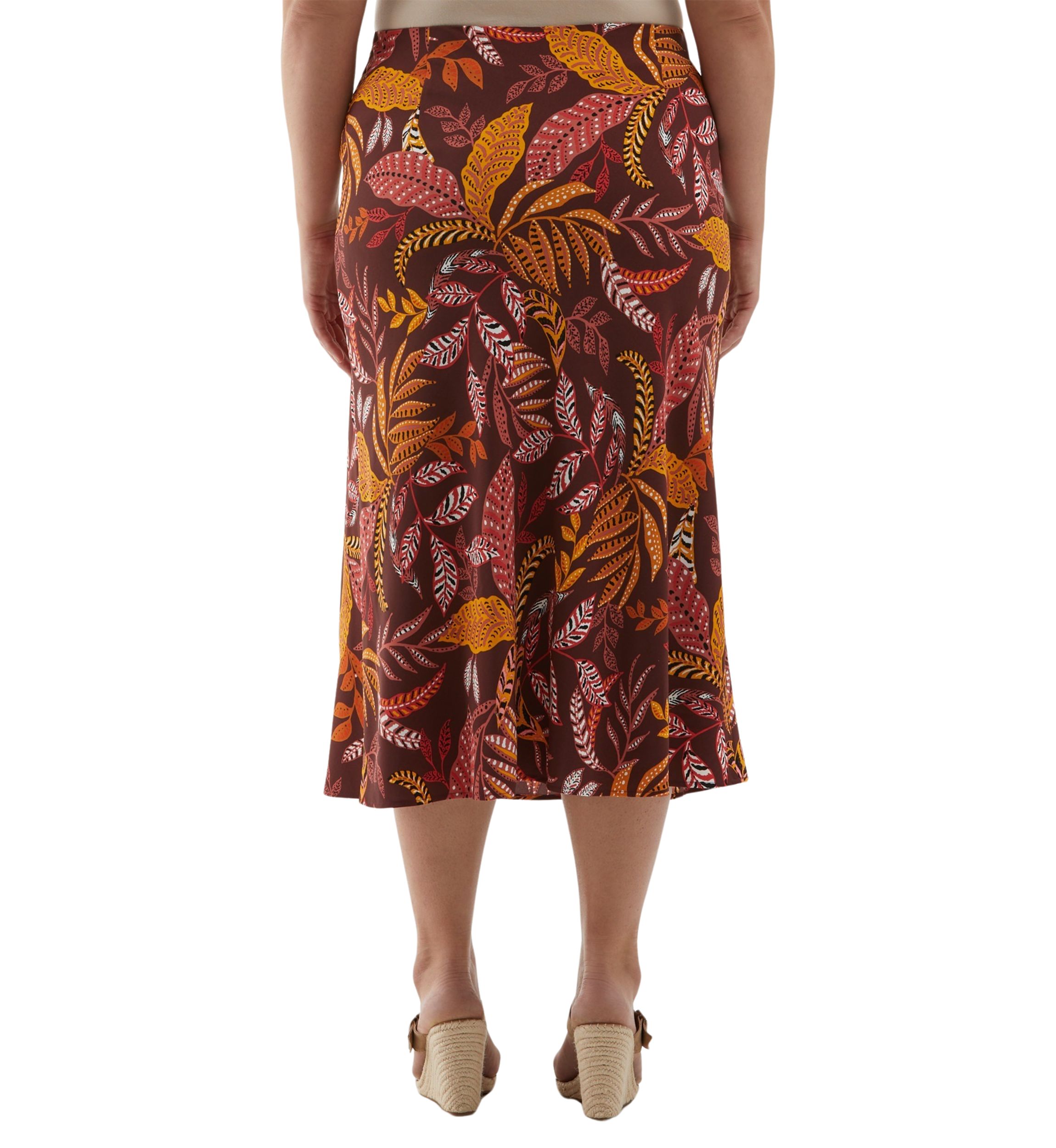 Plus Size Leaf Print Shine Bias Skirt