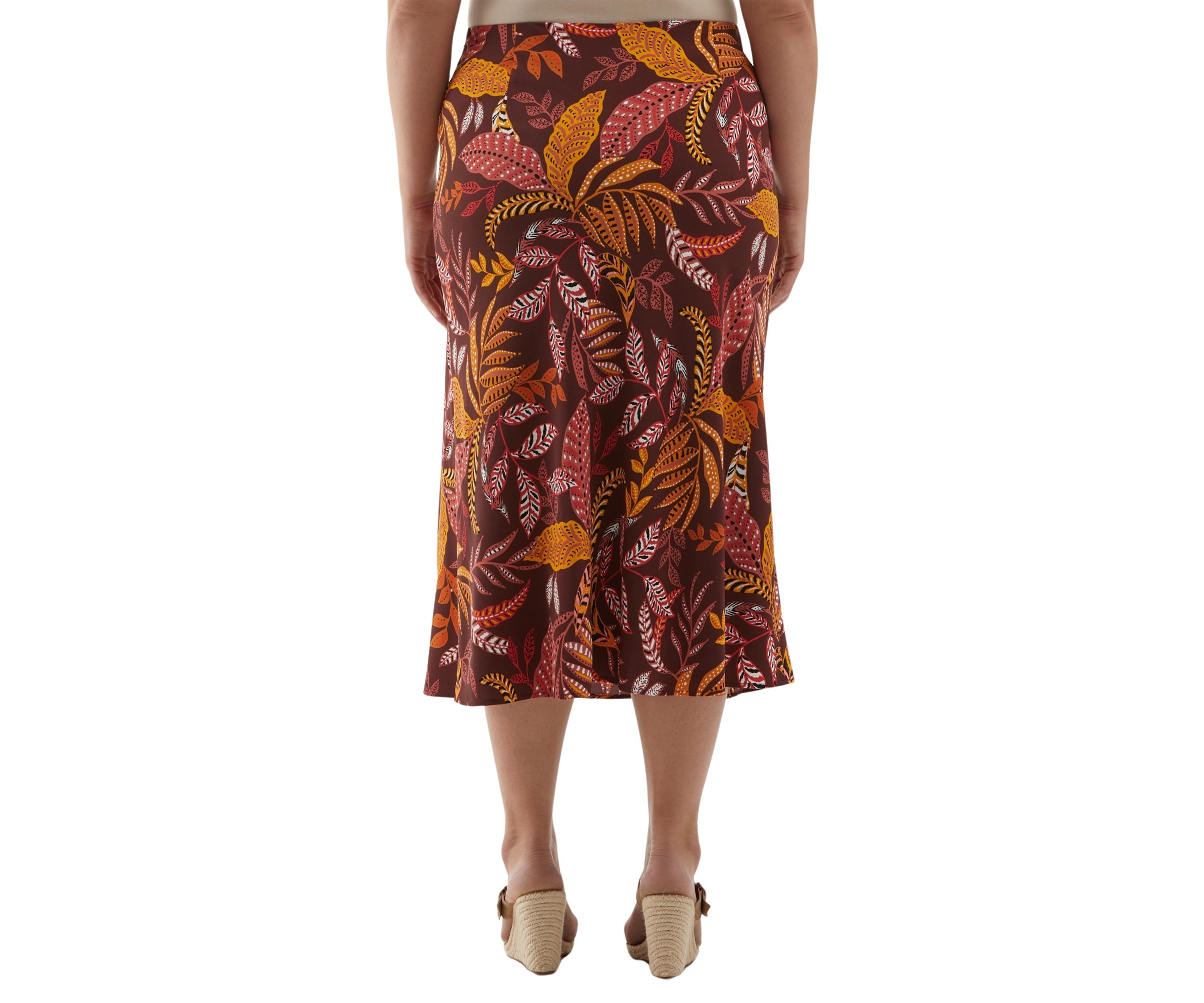 Plus Size Leaf Print Shine Bias Skirt