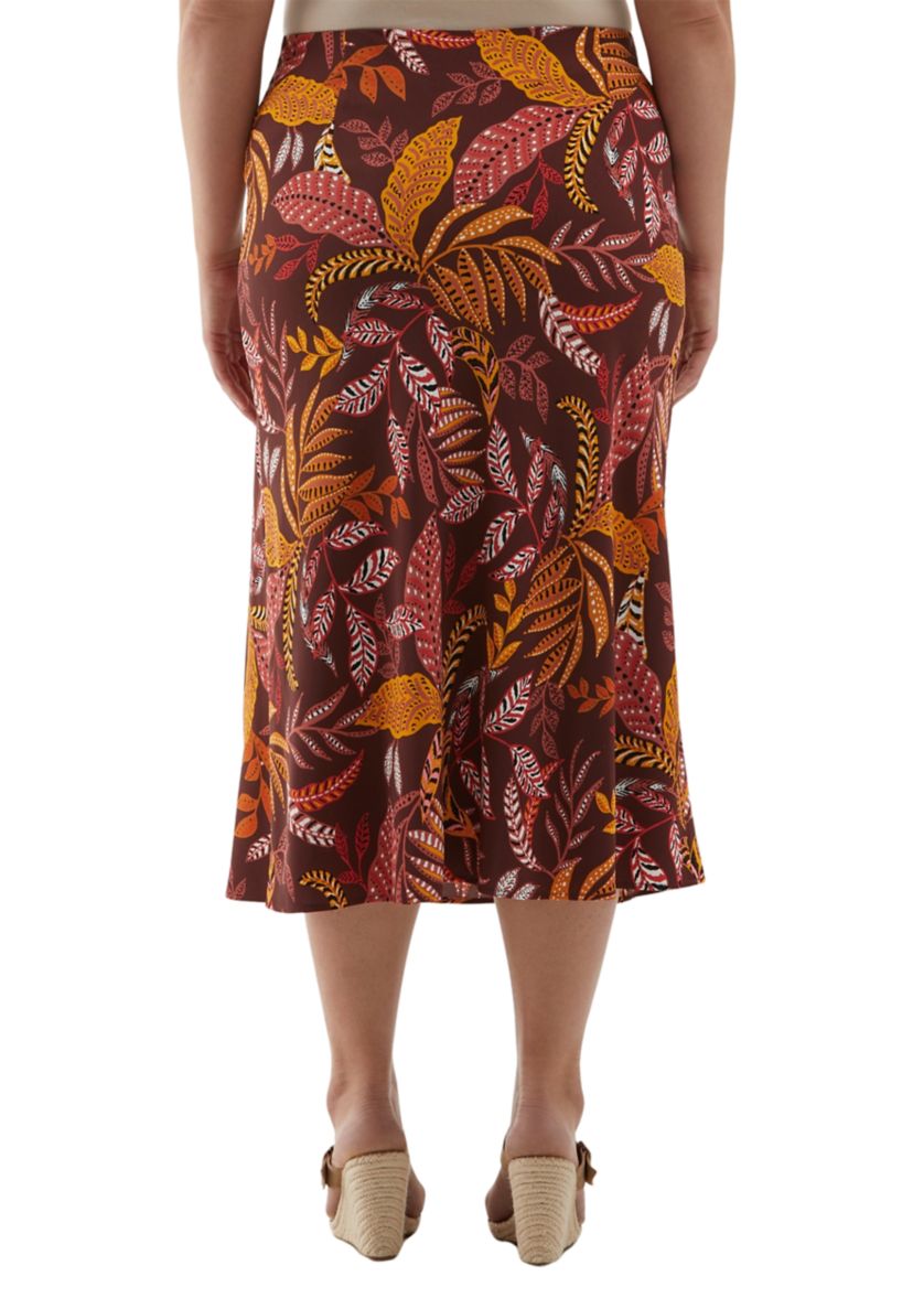 Plus Size Leaf Print Shine Bias Skirt